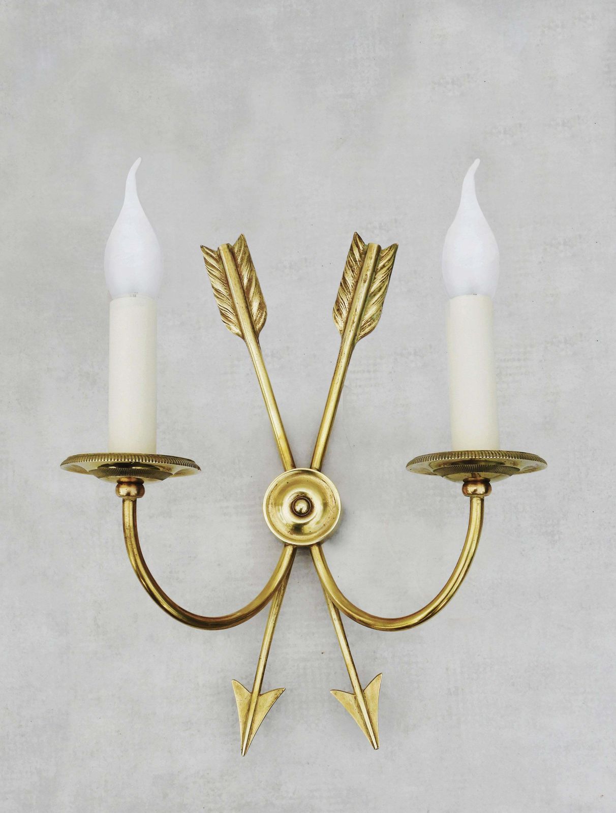 Pair Of Neoclassical Crossed Arrow Wall Light Sconces Mid Century France C1960 photo Lighting