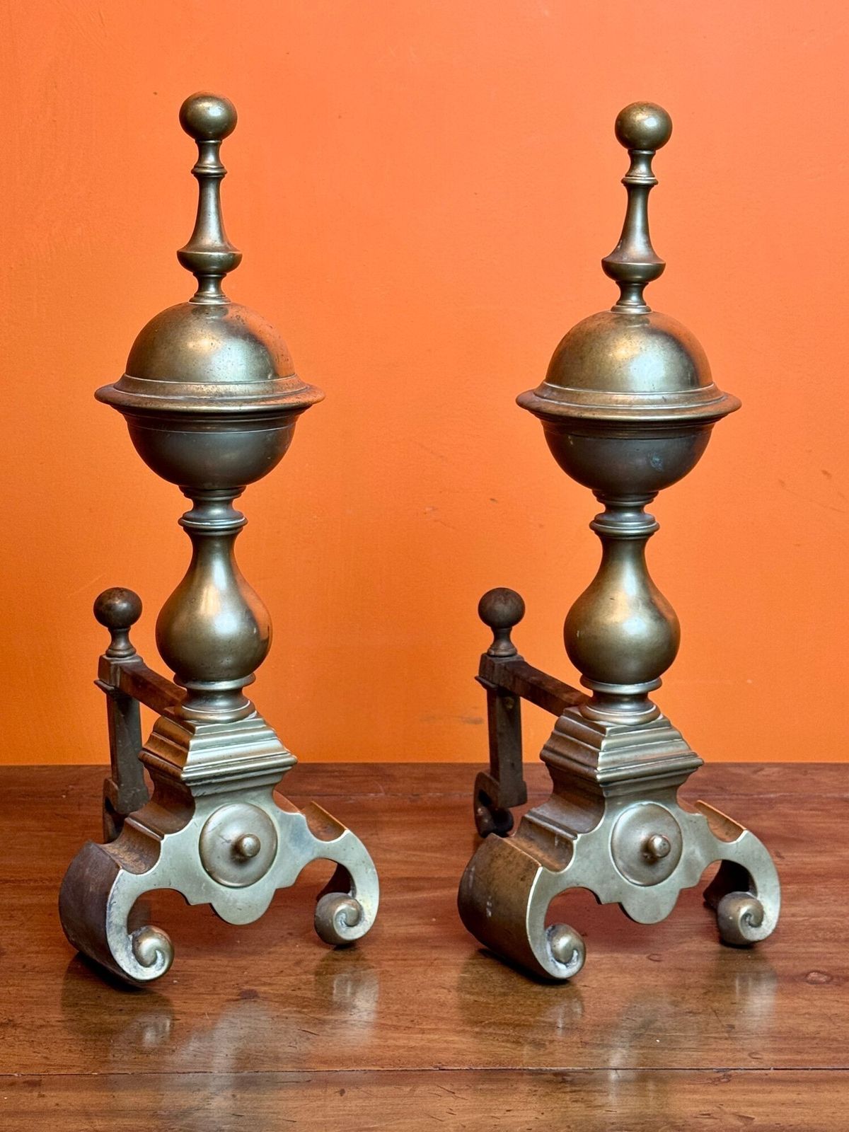 Pair Of 19th Century Brass Andirons In 17th Century Style photo furniture