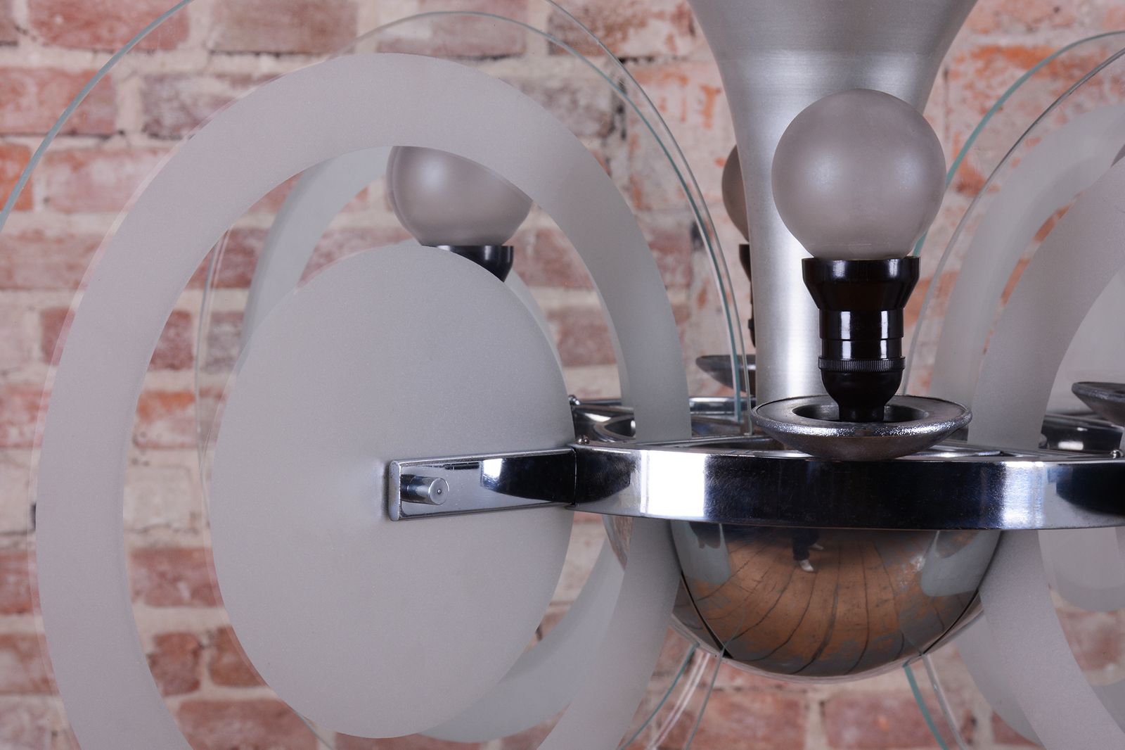Restored Bauhaus Chandelier, By F. Anýž, Chrome, Sandblasted Glass, Czech, 1930s photo Lighting
