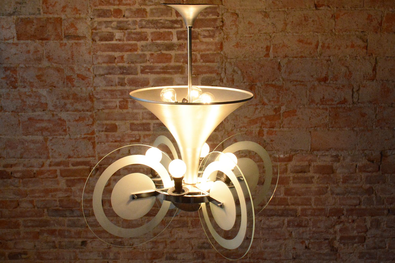 2000.0 Restored Bauhaus Chandelier, By F. Anýž, Chrome, Sandblasted Glass, Czech, 1930s photo