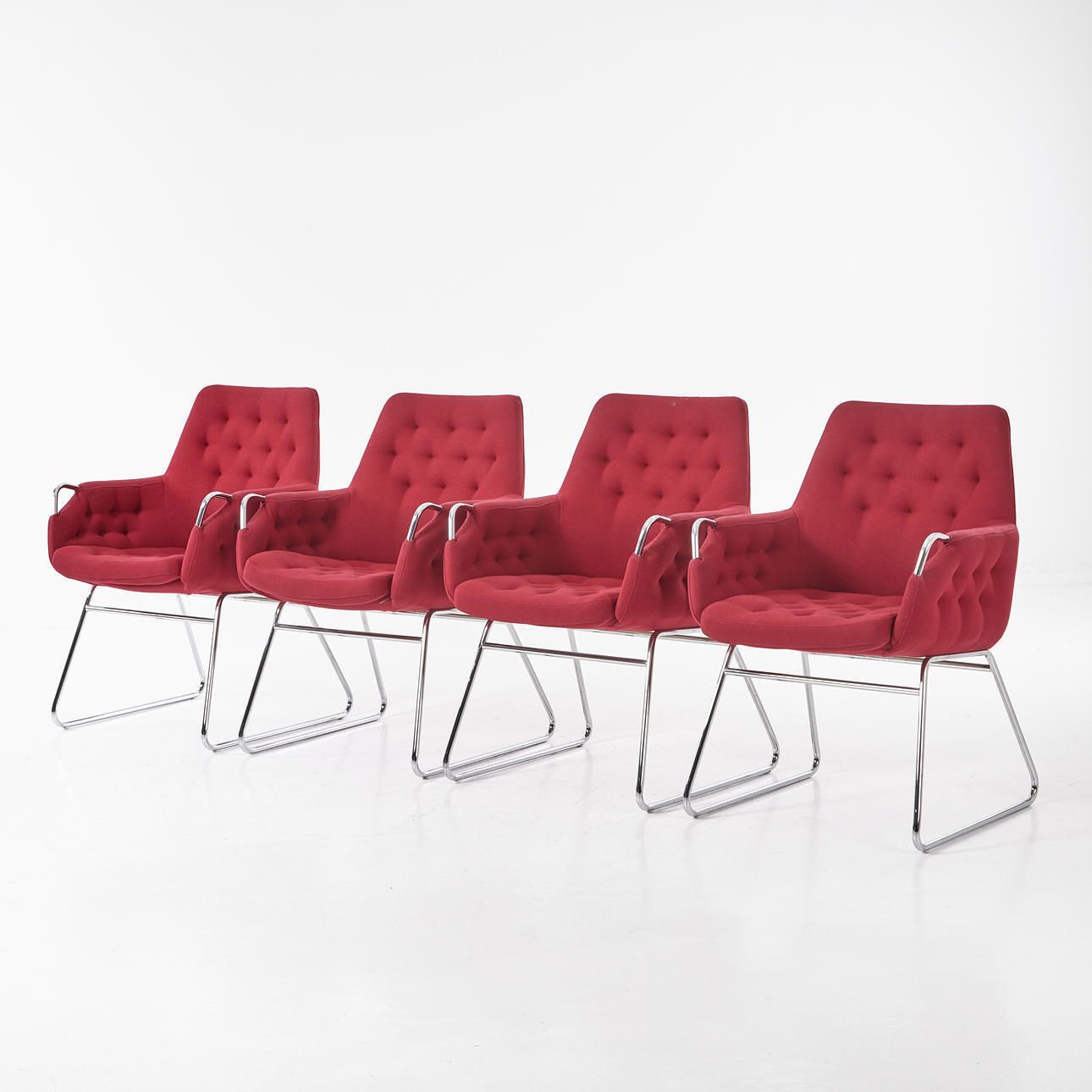 Bruno Mathsson “Mirja” Red Armchairs For Bruno Mathsson International, Set Of 4, 2003