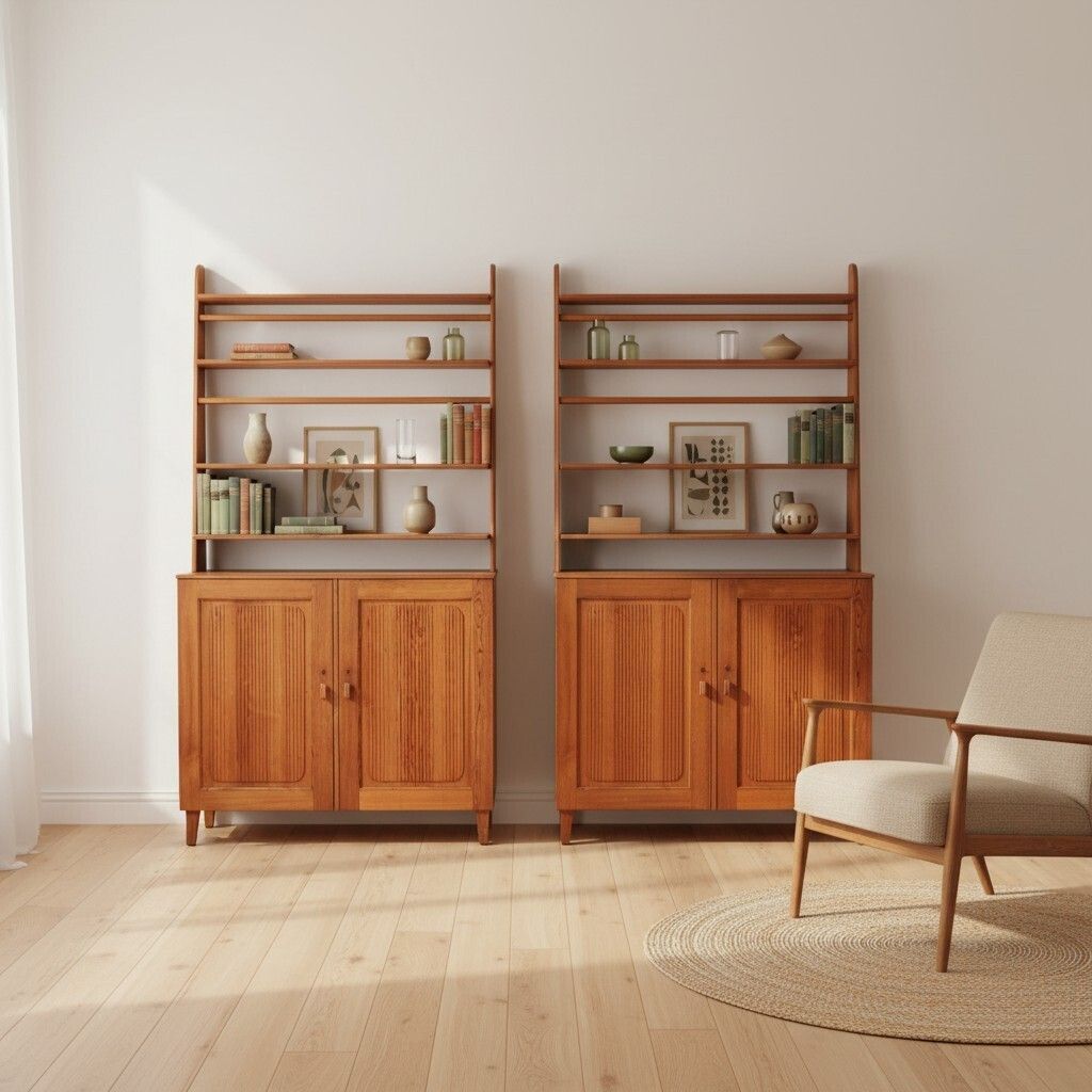 Carl Malmsten Mid Century Pine Bookcases With Cabinets, Pair, Sweden, 20th Century