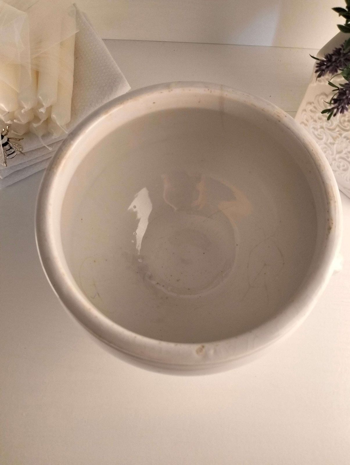 French Vintage Lion Head Tureen, White Earthenware Soup Bowl, Jardinière photo buy