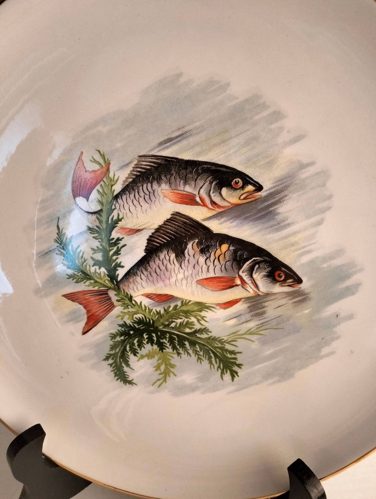 Vintage Gien French Fish Plates (Set Of 6)   Loire Valley Porcelain Dinnerware photo vinterior