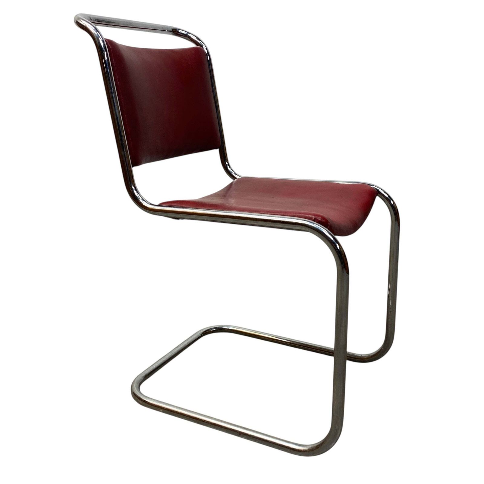 Vintage Cantilever Chair Red Rexine Tubular Steel photo vintage