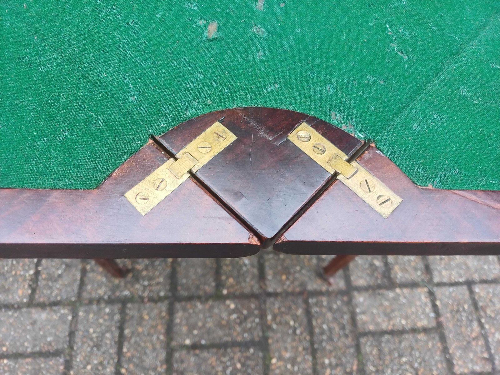 photo furniture Victorian Mahogany Games Table Folding Swivel Top Card Table Ribbon Inlay Brass Porcelain Casters Antique Side Table Free Hand Delivery