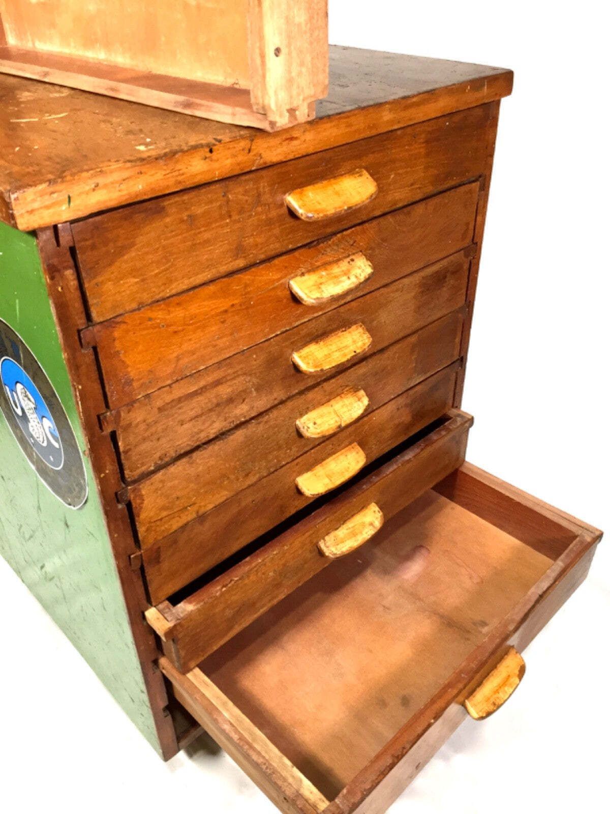 photo vintage Antique Industrial Wooden Filling Cabinet / Storage Drawers Cabinet C.1930