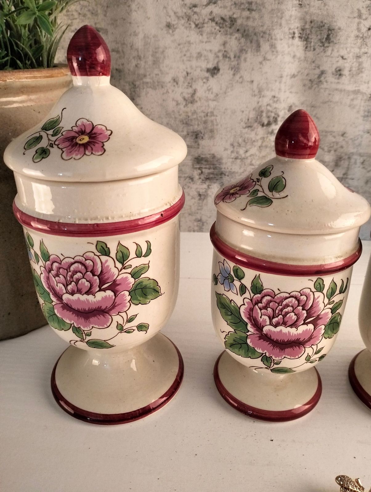 Antique French Ceramic Kitchen Jars – Floral Storage Cannisters, Set Of Two photo furniture