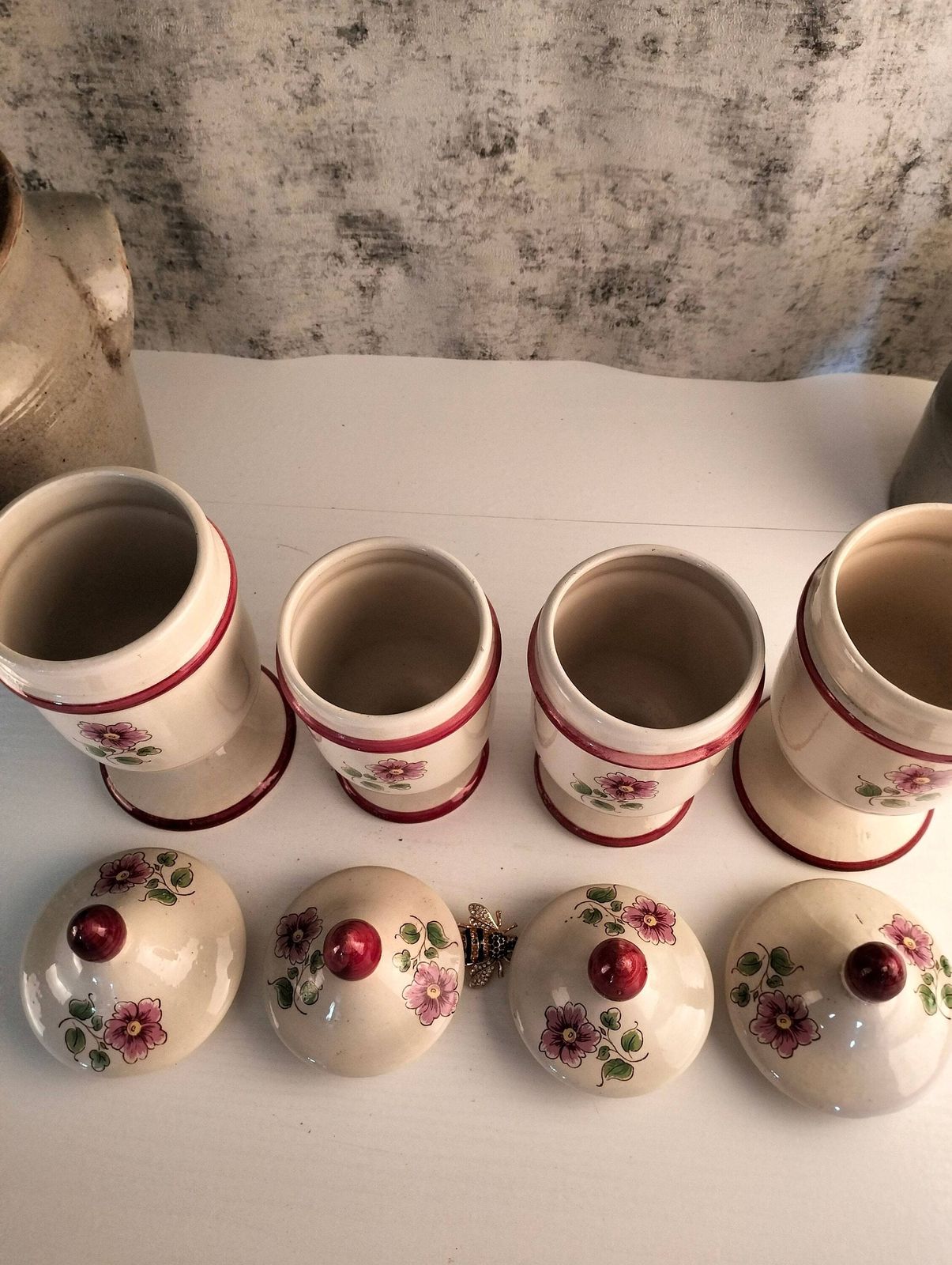 Antique French Ceramic Kitchen Jars – Floral Storage Cannisters, Set Of Two photo 57.63