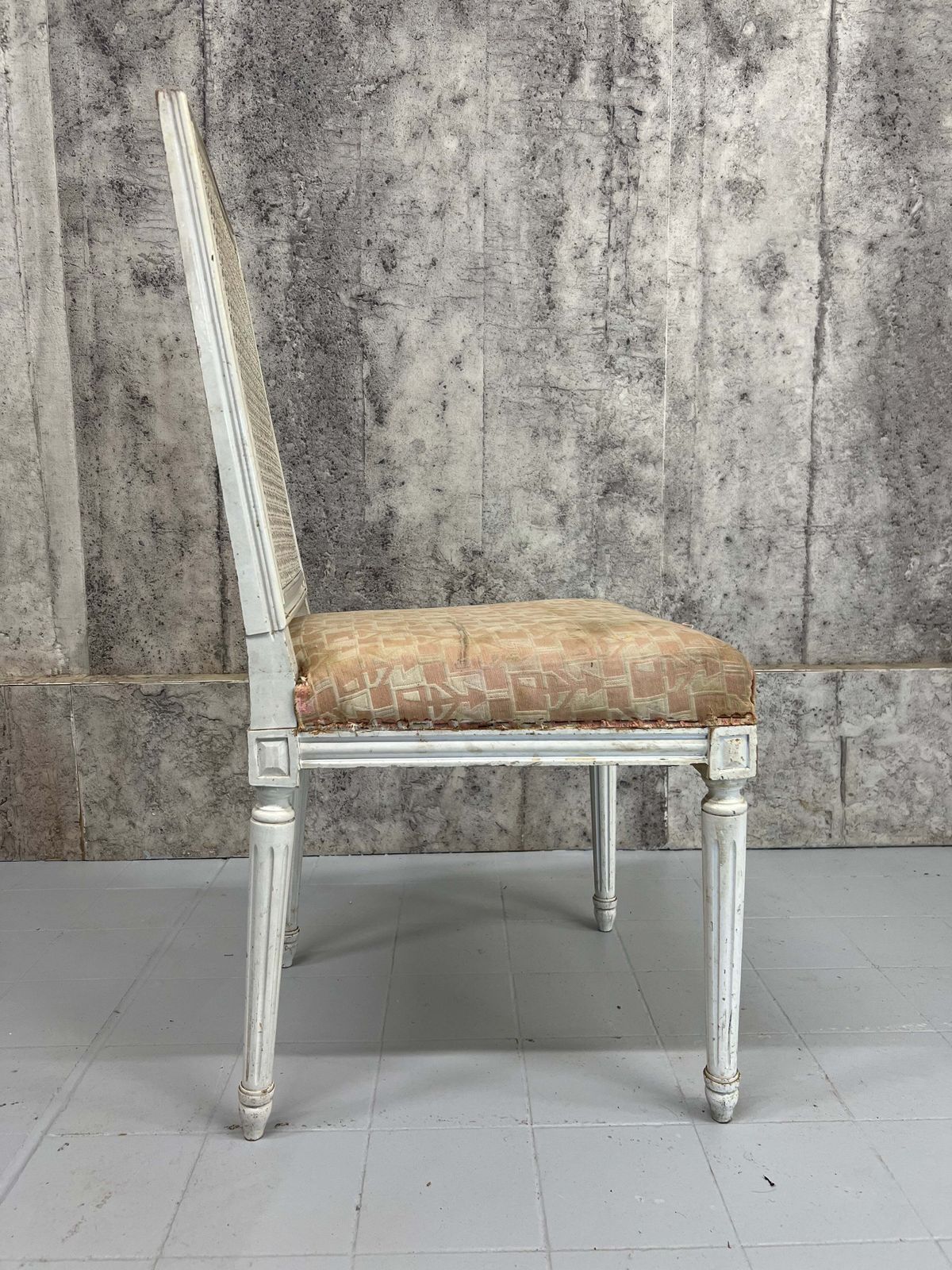 Set Of Four White Shabby Chic Cane Dining Chairs To Reupholster photo Furniture