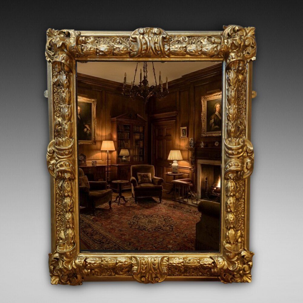 19thc Giltwood & Sand Moulded Gesso Framed Mirror