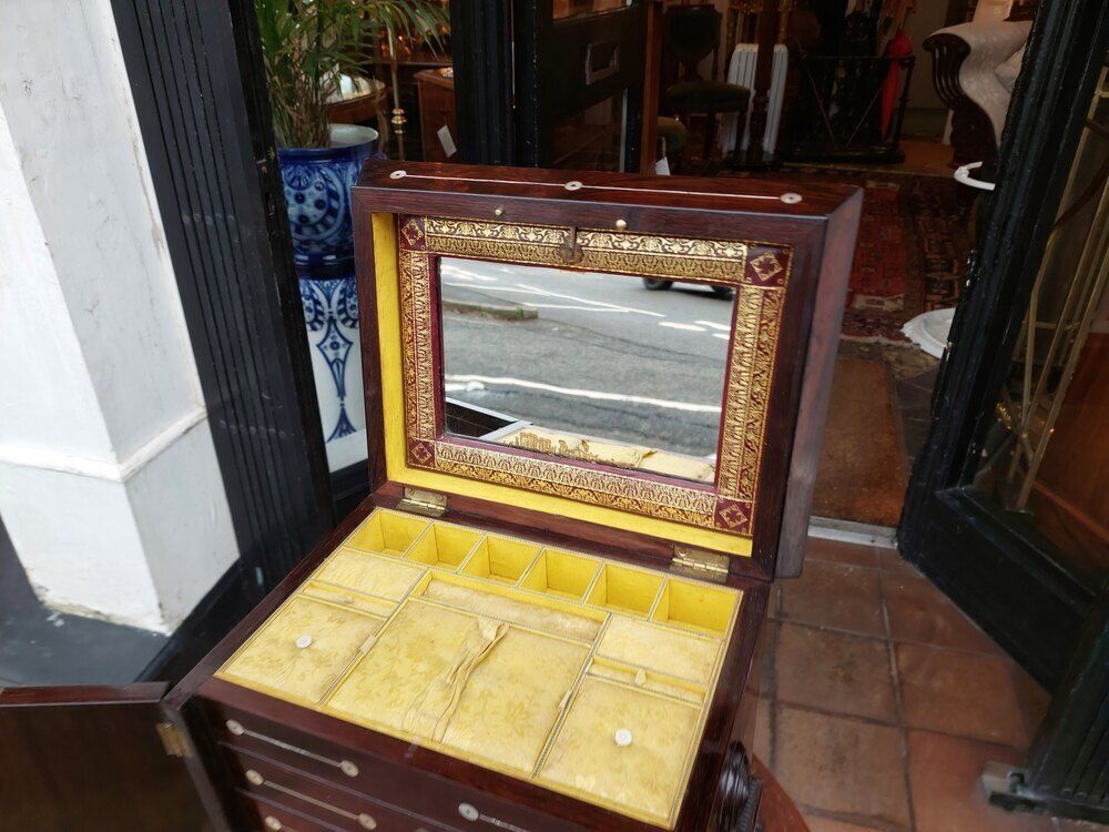 19thc Rosewood & Mother Of Pearl Jewellery Cabinet photo Furniture
