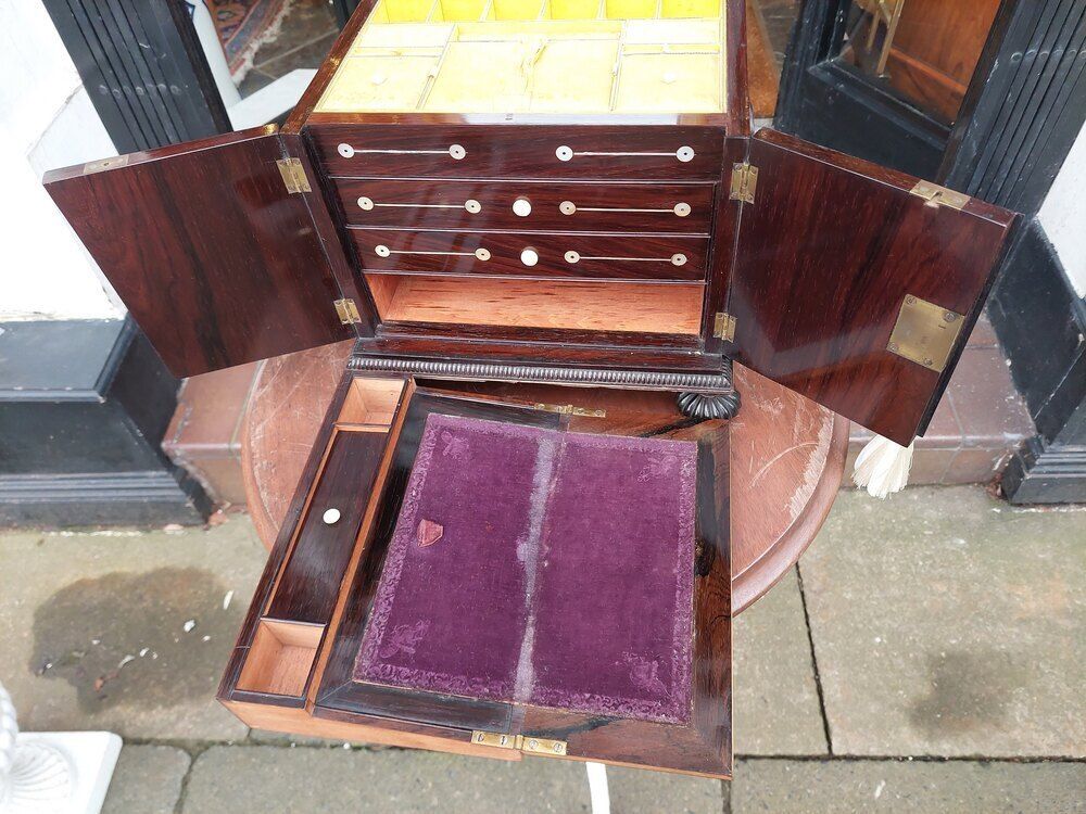 19thc Rosewood & Mother Of Pearl Jewellery Cabinet photo 1950.0