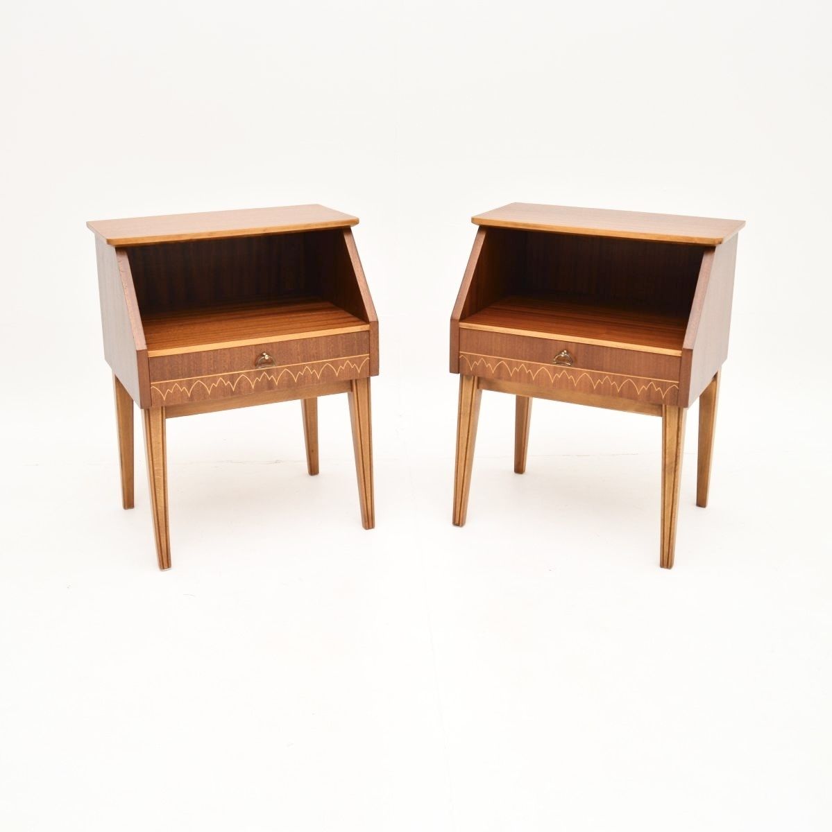Pair Of Vintage Swedish Inlaid Mahogany Bedside Cabinets