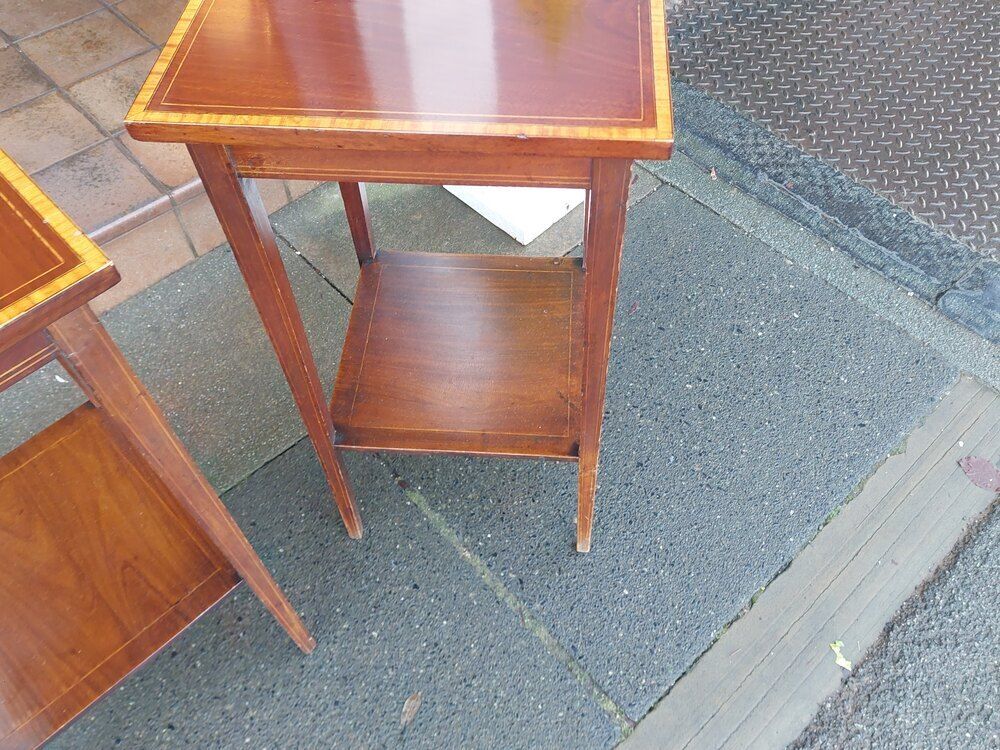 Pair Of Edwardian Inlaid Mahogany End Tables photo vinterior