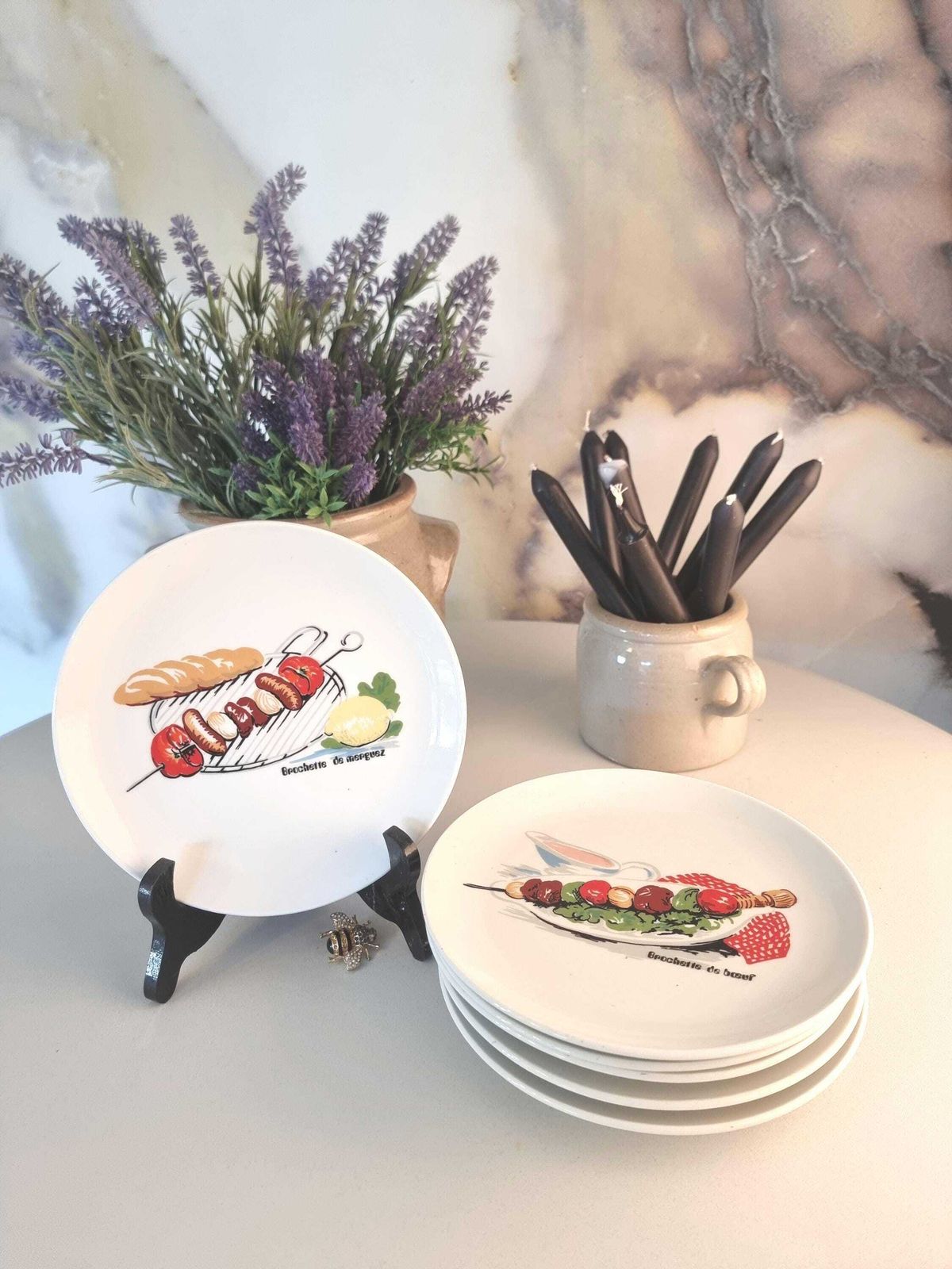 Assiettes à bruschetta vintage françaises Ateliers De La Cigogne, lot de 6