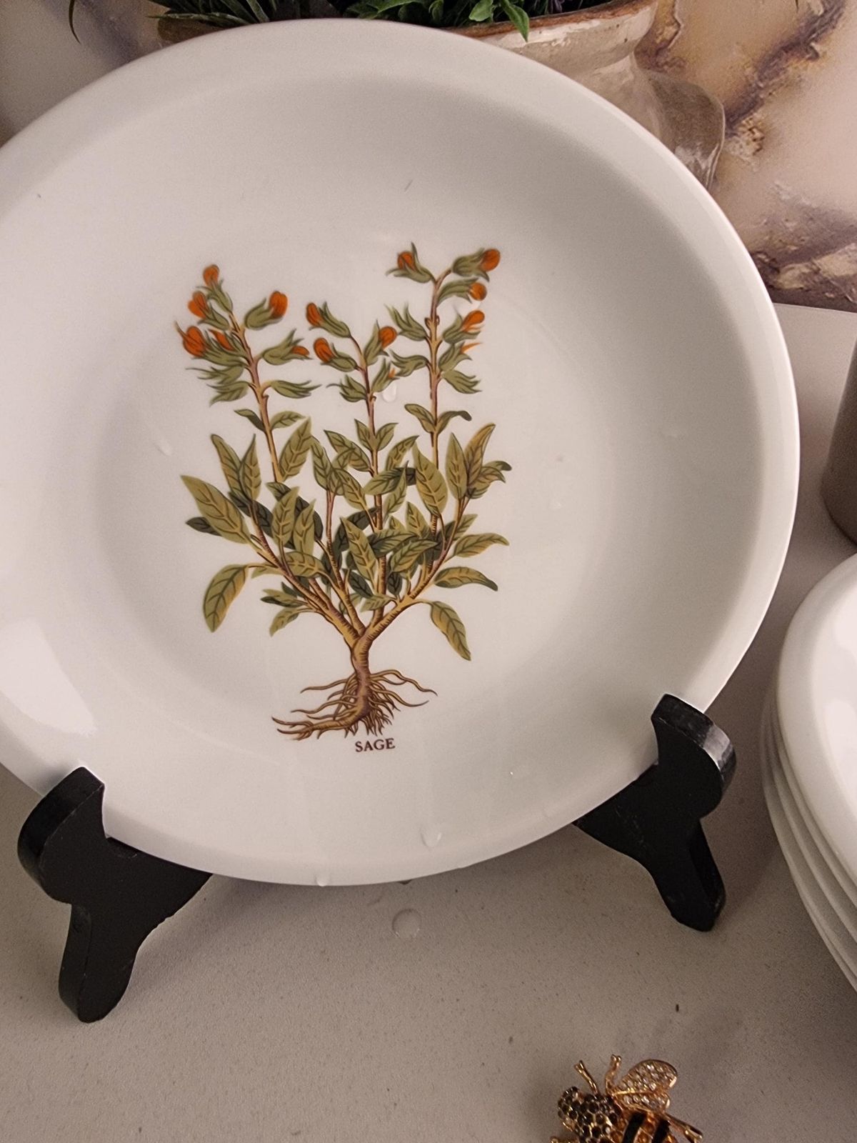 Vintage French Herb Side Plates   Set Of Six Porcelain Plates photo buy