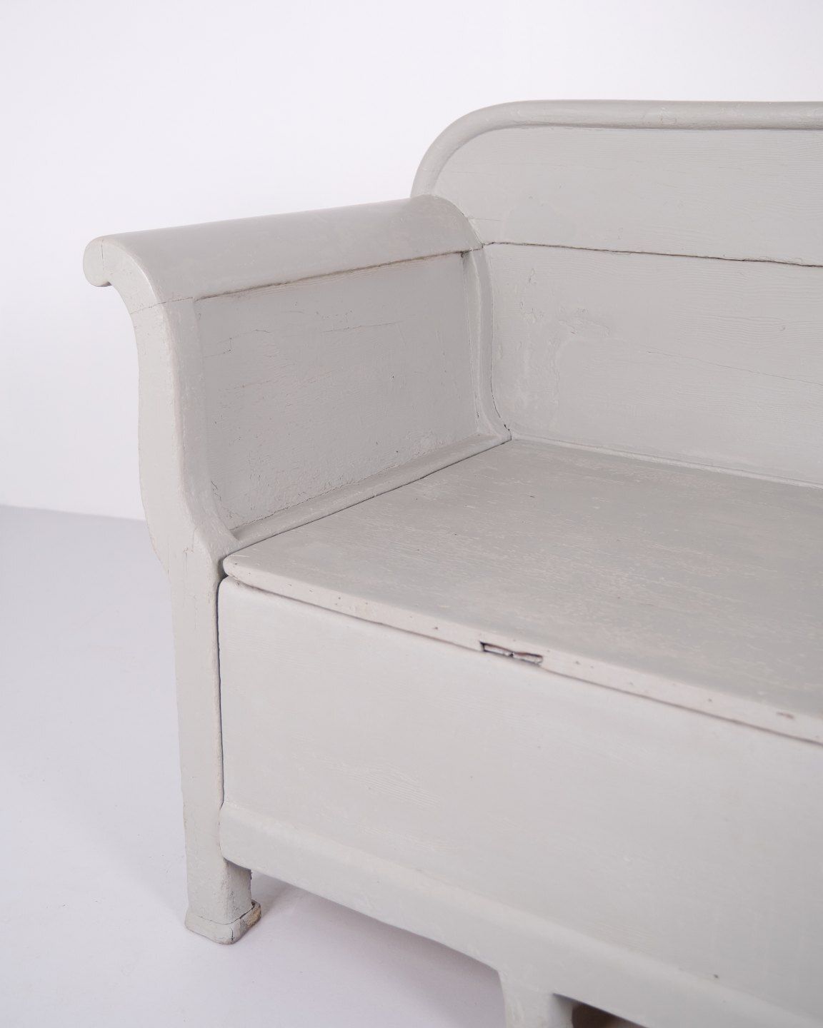Antique Bench With Storage   Grey Painted   Pine   Year 1890s photo 928.0