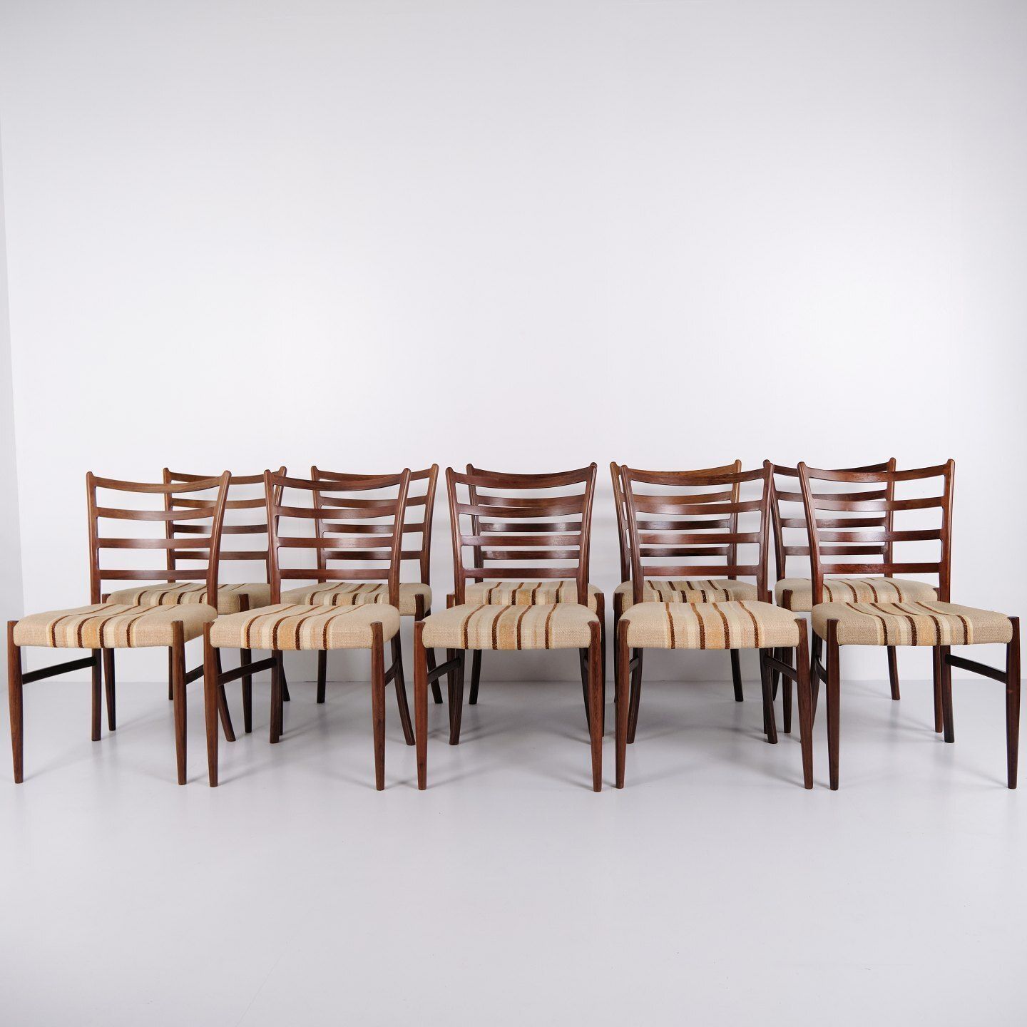 photo for sale Set Of Six Dining Chairs   Rosewood & Striped Fabric   No Møller   Jl Møllers Furniture Factory   1960s