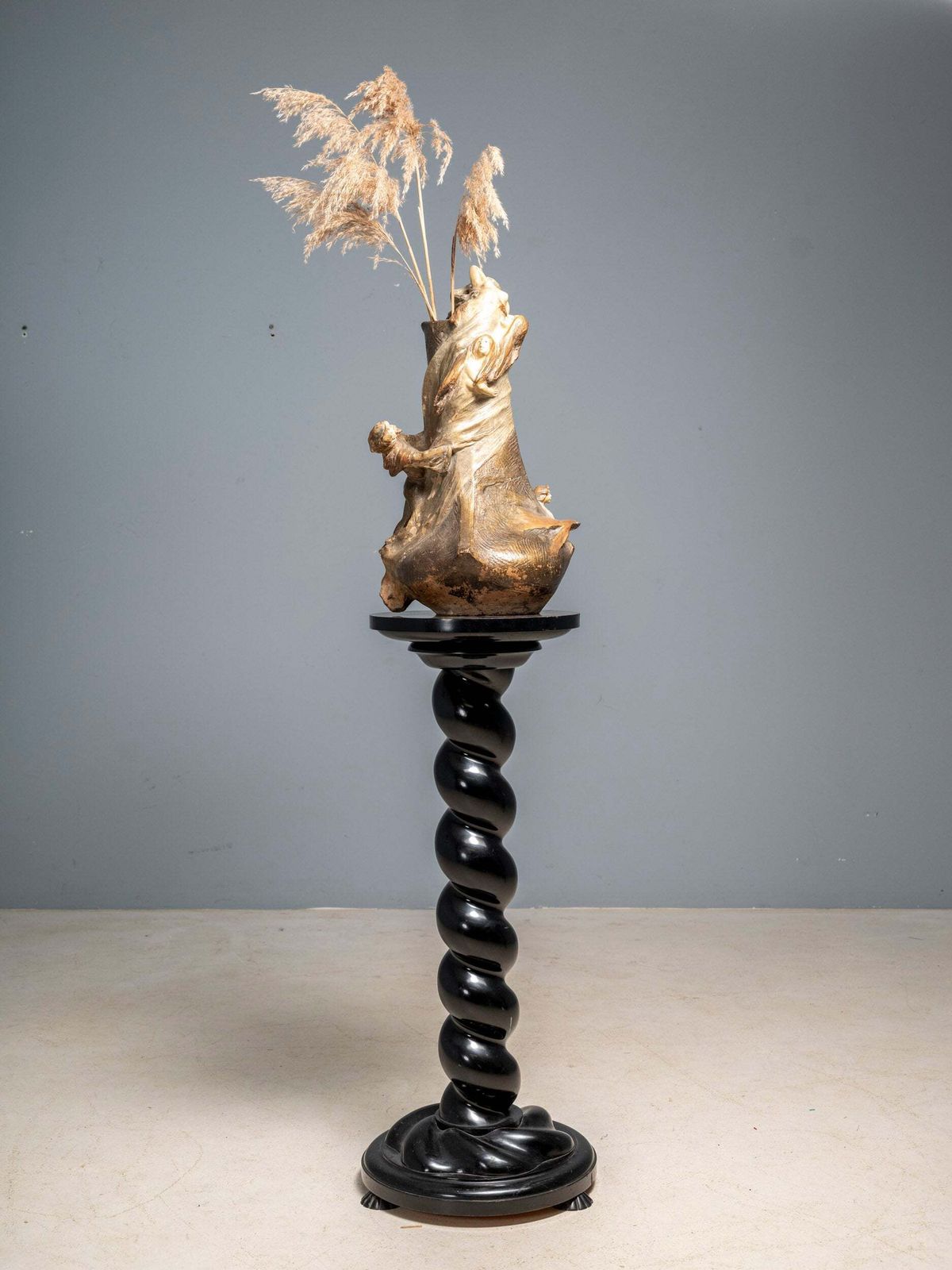 Baroque Inspired Flower Pedestal, Walnut, Central Europe, 1920sh photo furniture
