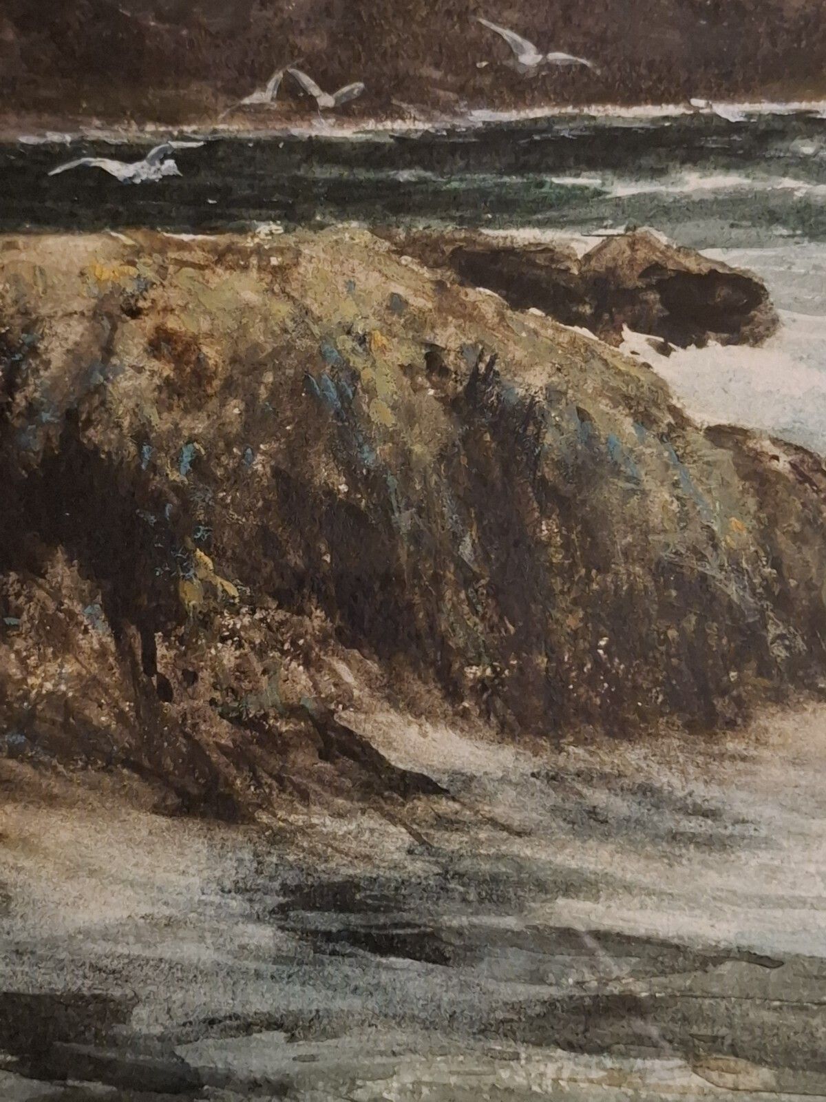 Large Antique Watercolour George Gray Scottish St Abbs Head Cliffs Aitken Dott photo Art