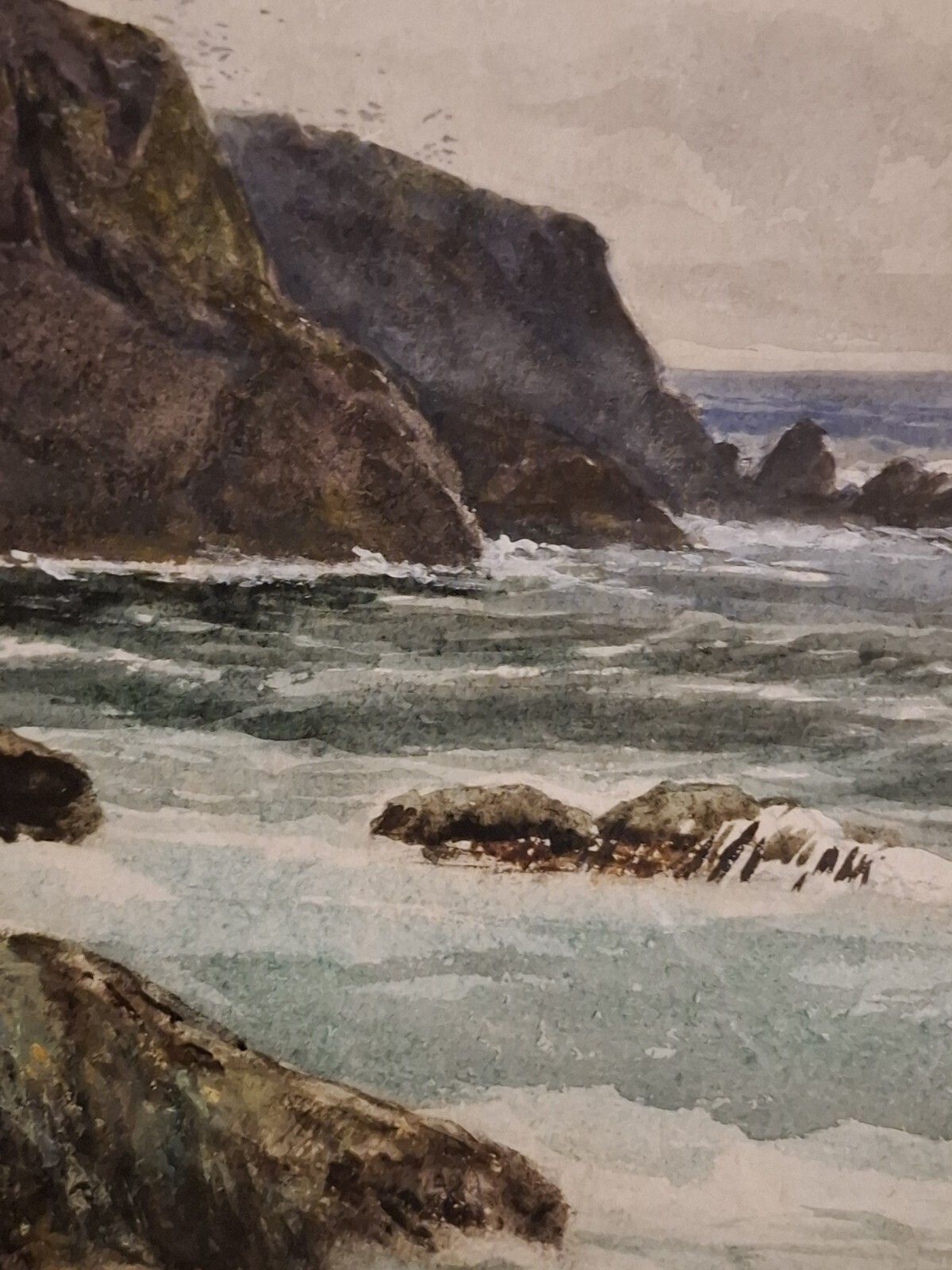 Large Antique Watercolour George Gray Scottish St Abbs Head Cliffs Aitken Dott photo vintage