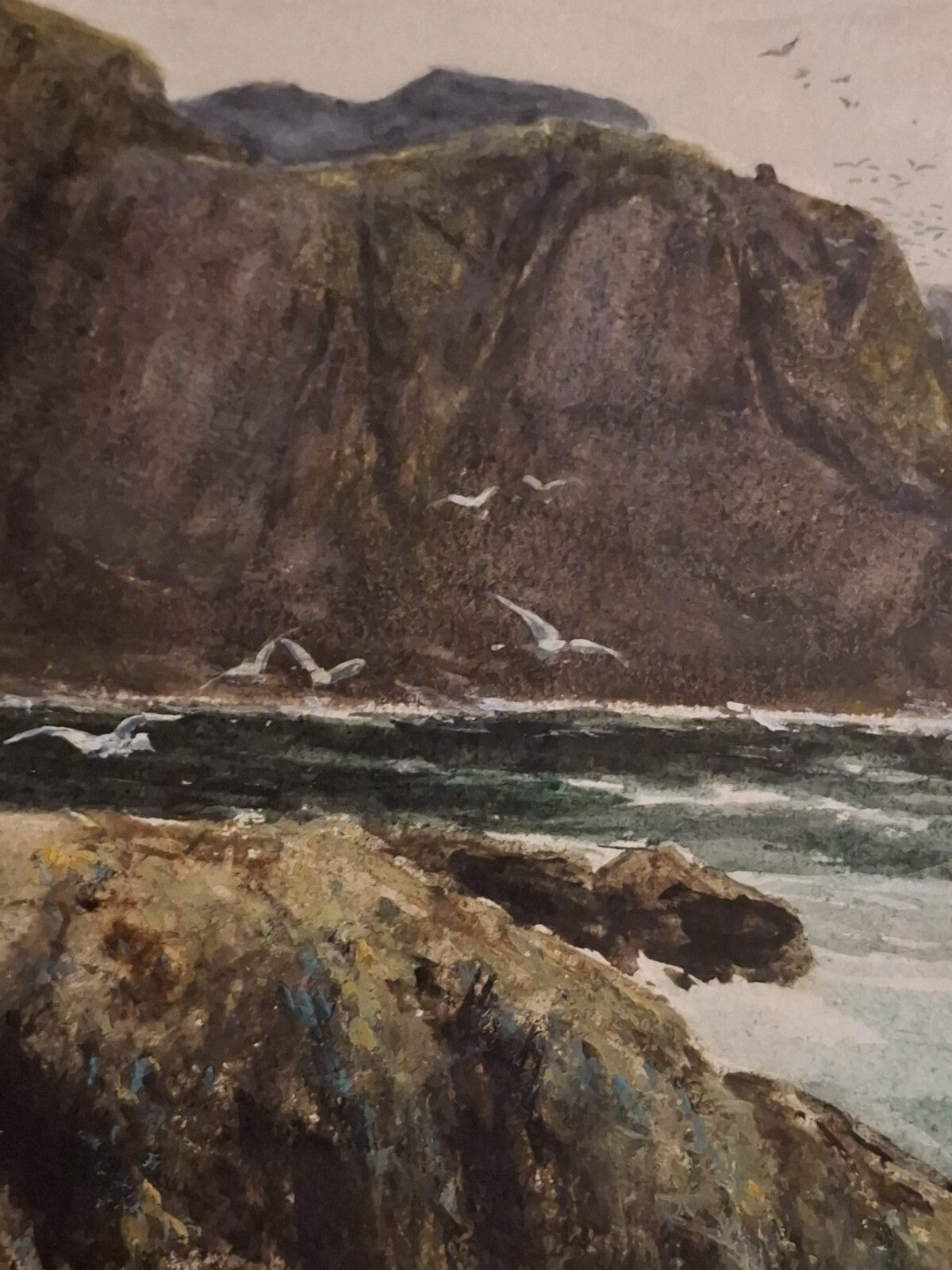 photo furniture Large Antique Watercolour George Gray Scottish St Abbs Head Cliffs Aitken Dott