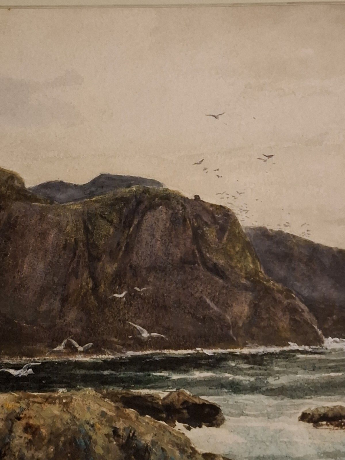photo buy Large Antique Watercolour George Gray Scottish St Abbs Head Cliffs Aitken Dott