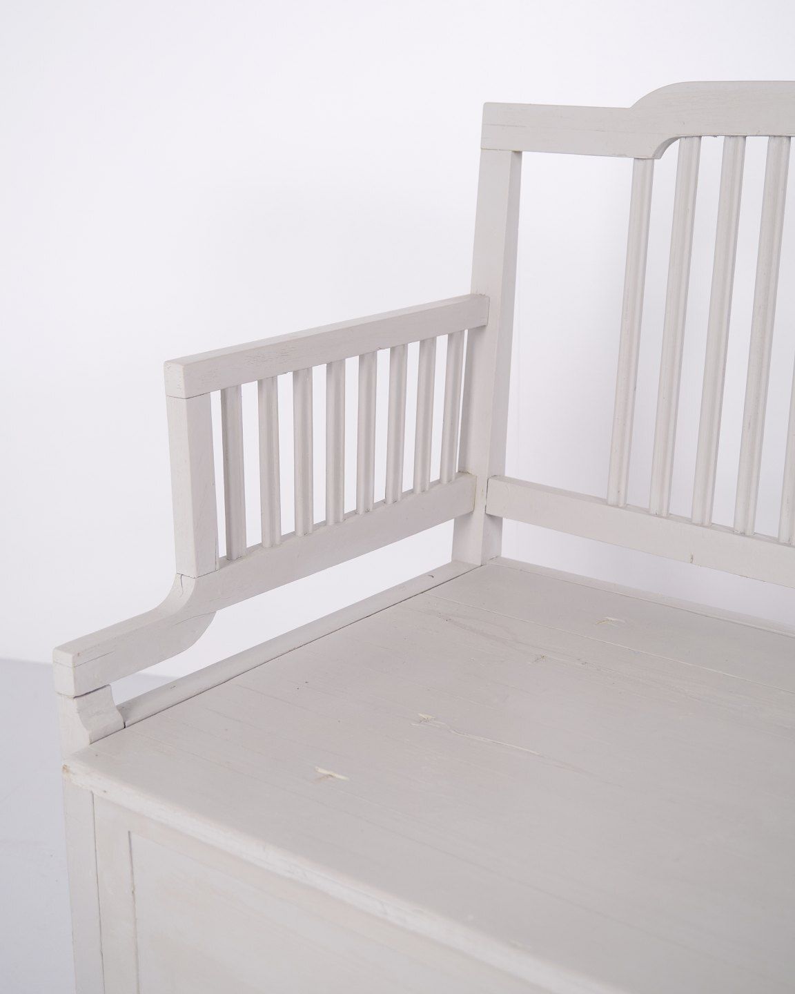 Antique Bench With High Back   Gray Painted   Pine Wood   Storage   Year 1860s photo 1089.0