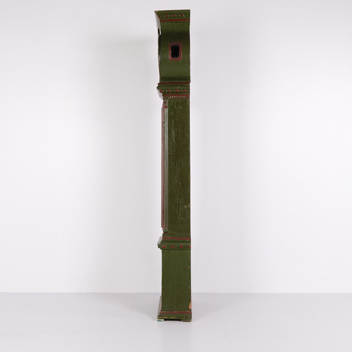 Bornholm Clock – Miss Model – Hand Painted With Carved Details – Green & Red Paint – Year 1860s photo for sale