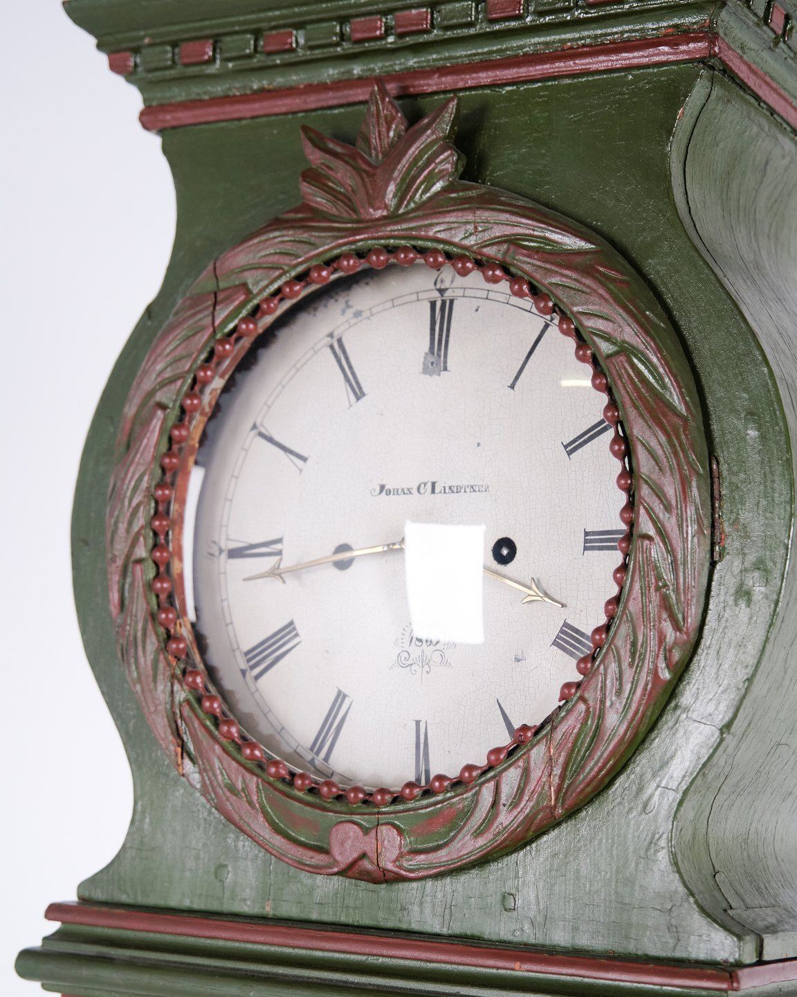 Bornholm Clock – Miss Model – Hand Painted With Carved Details – Green & Red Paint – Year 1860s photo 1089.0