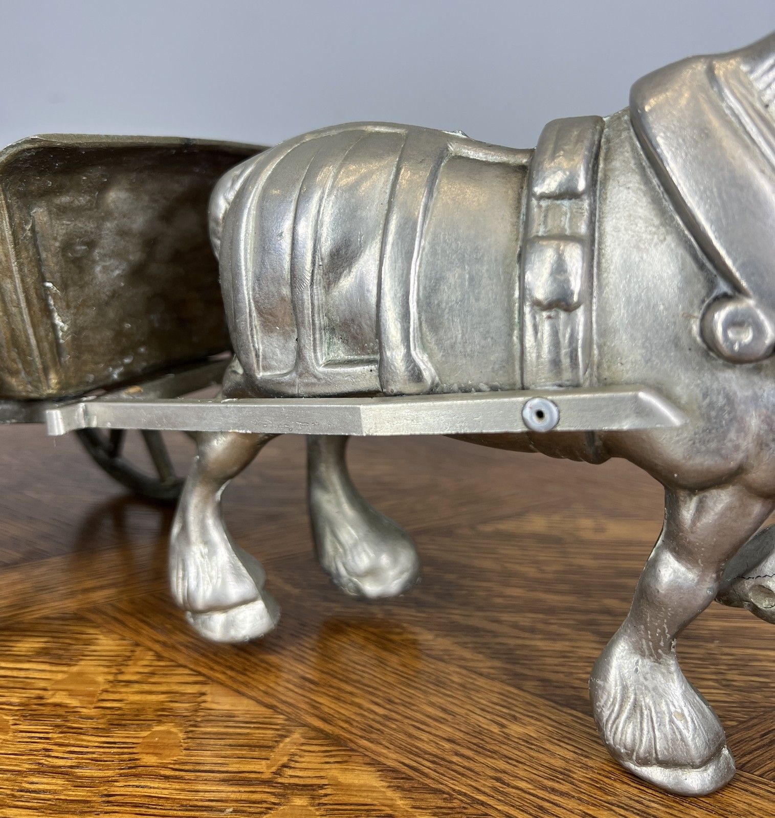 Figurine Horse Cart Vintage Style Metal Horse Drawn Wagon Sculpture Lot 4678 photo vinterior