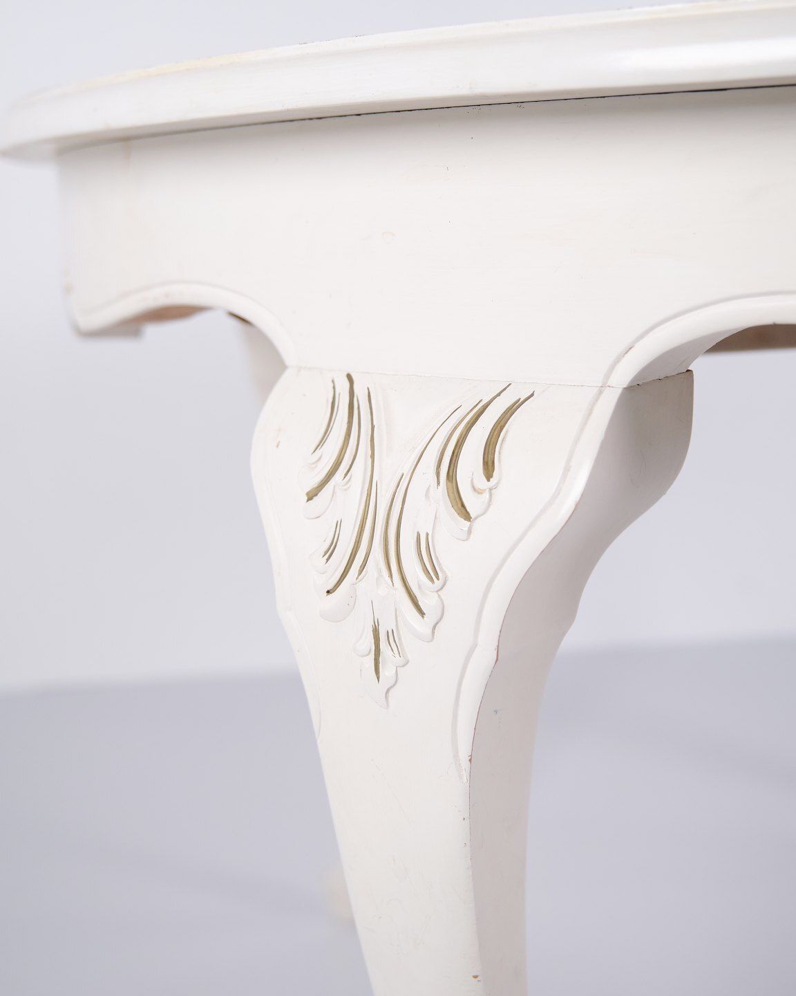 Antique Round Dining Table With Extension   New Rococo Style   White Painted With Decorative Details   Year 1920s photo for sale