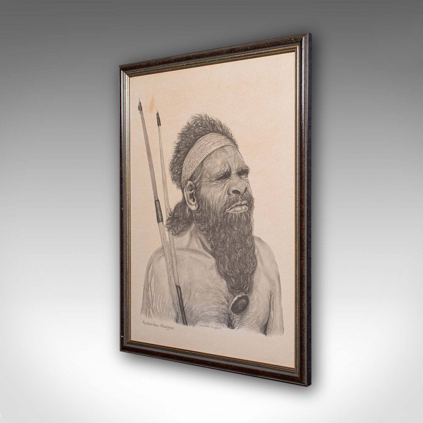 Vintage Aboriginal Man Portrait, Indigenous Australian Framed Art Print, Picture photo for sale