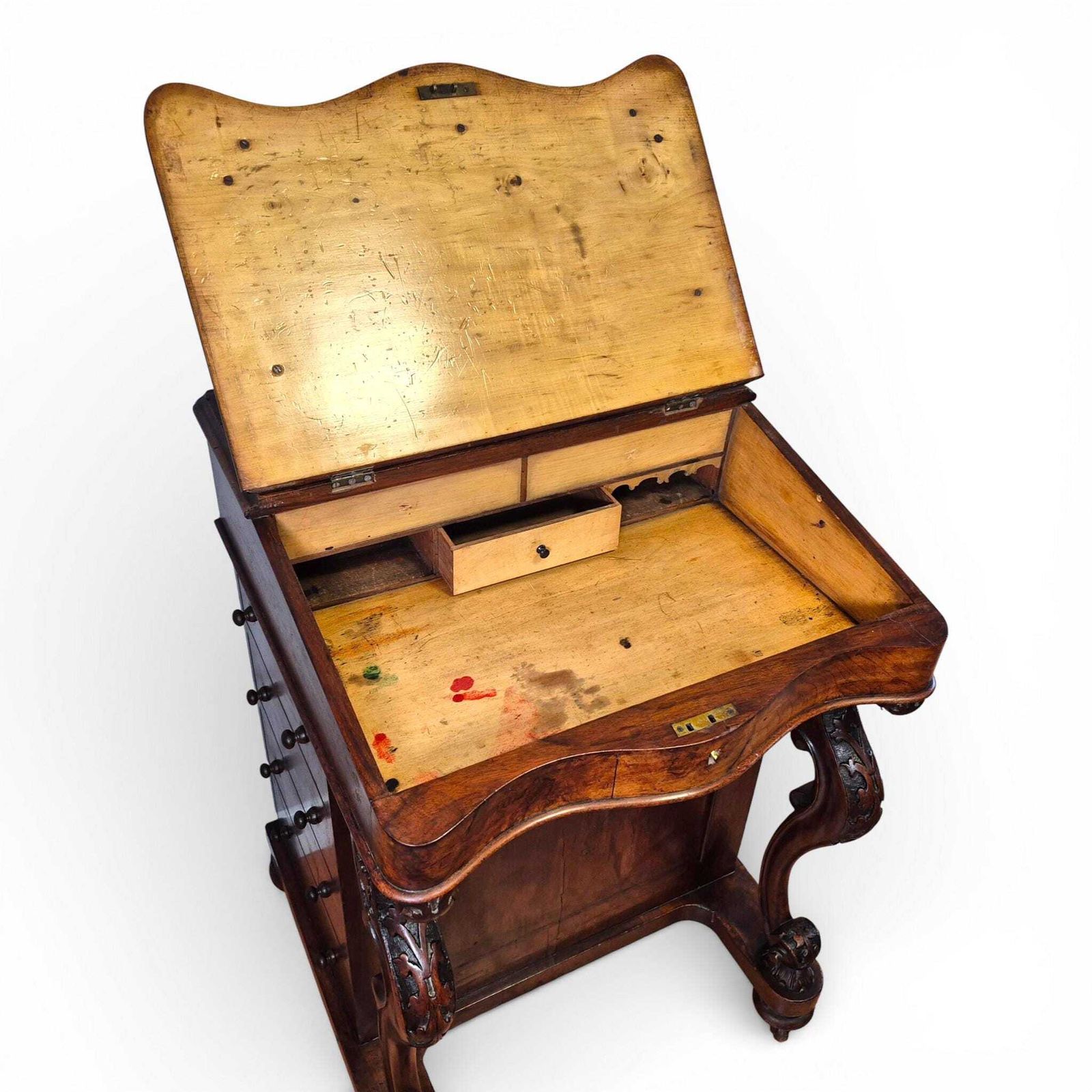 Antique Victorian Walnut Davenport Writing Desk | 19th Century Sloping Bureau photo vinterior