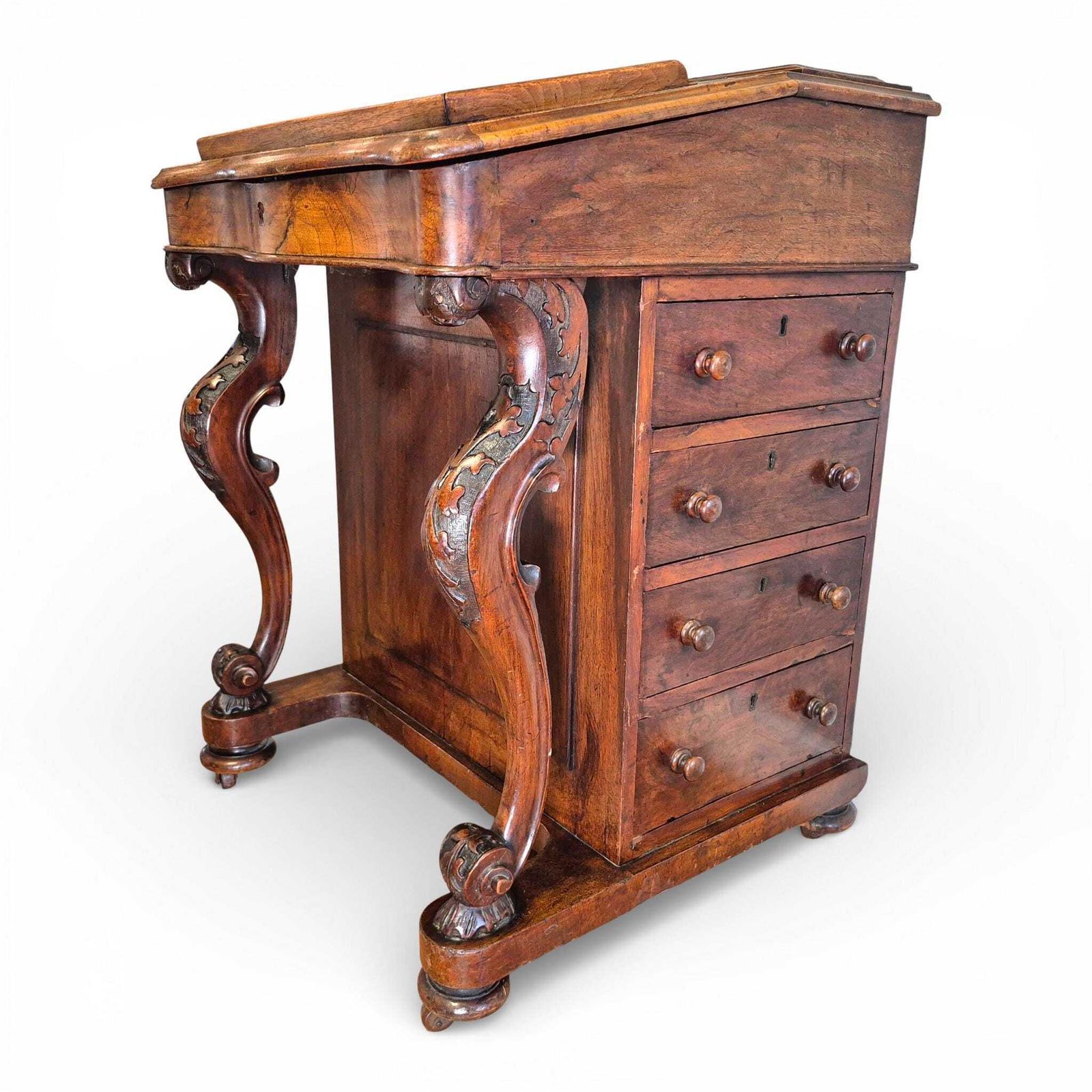 Antique Victorian Walnut Davenport Writing Desk | 19th Century Sloping Bureau photo buy