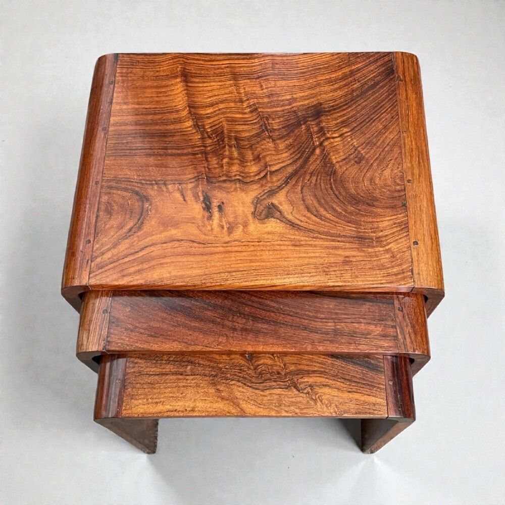 Art Deco Nest Of Three Tables In Indian Rosewood photo vinterior