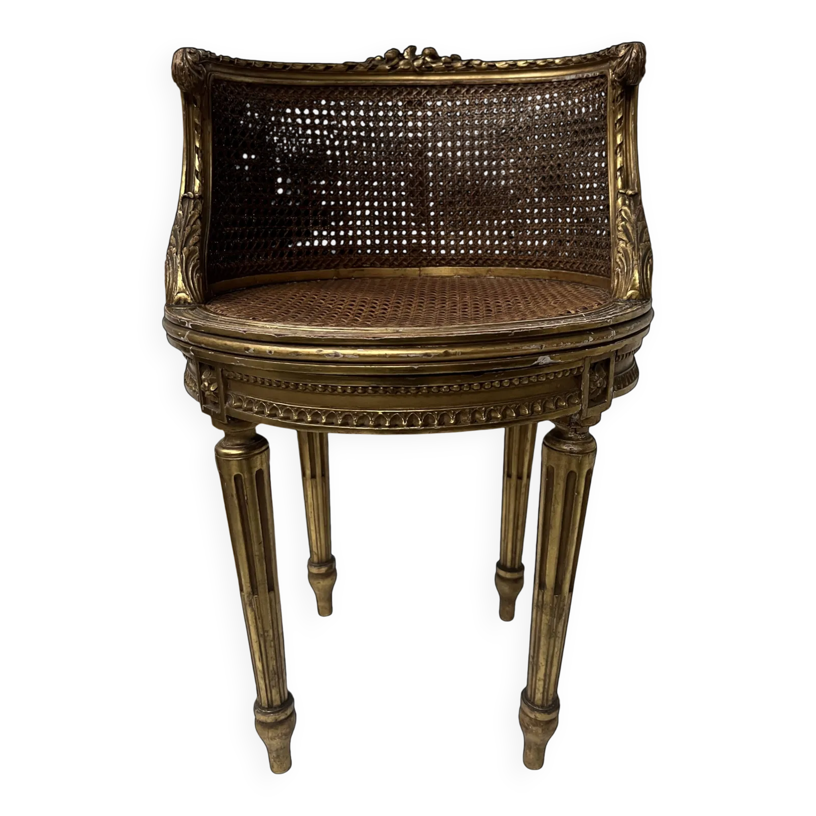 Louis XVI Style Armchair In Wood And Gilded Stucco, 20th Century.