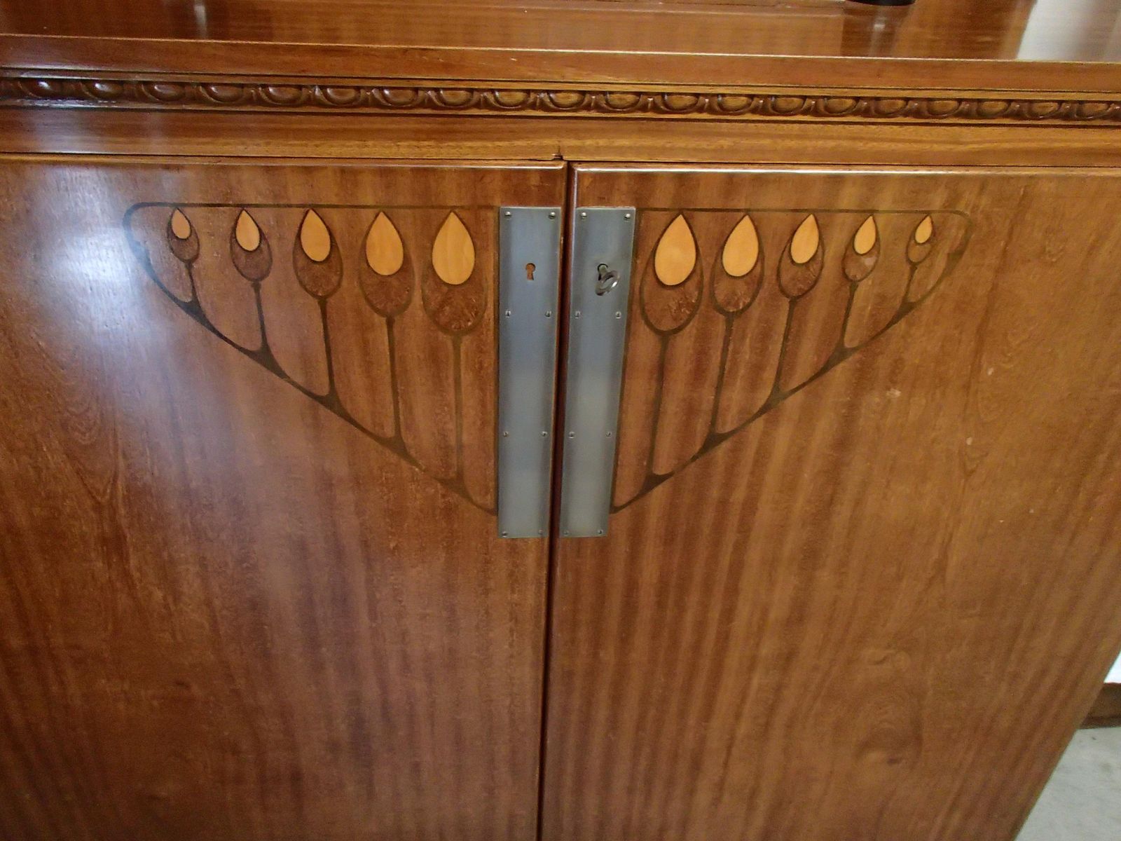 Exquisite Art Nouveau Credenza With Inlays And Surrounding Display Case photo vintage