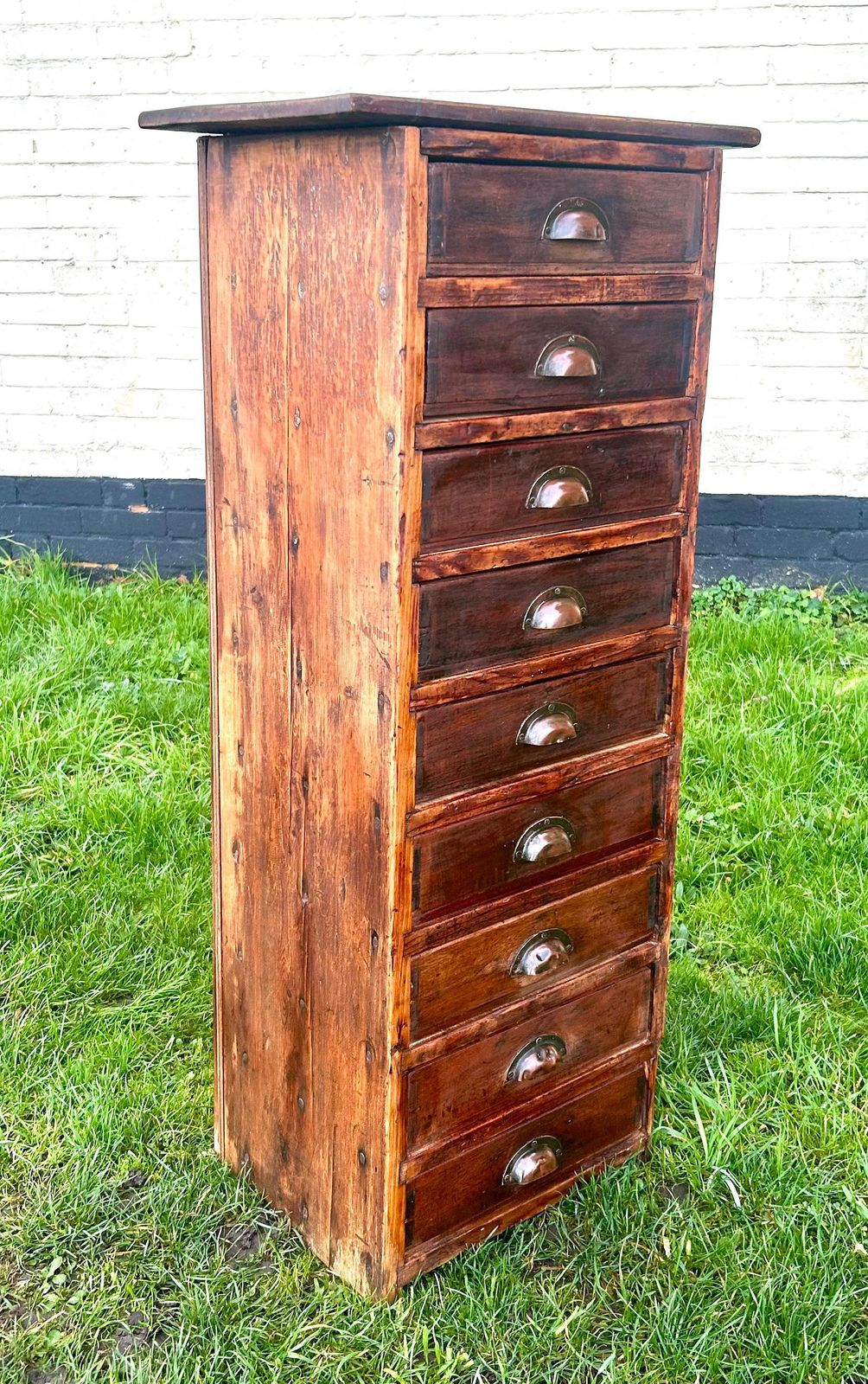 Pine Nine Drawer Cabinet Industrial Antique Vintage Haberdashery Storage Desk Office Chest Of Bedside