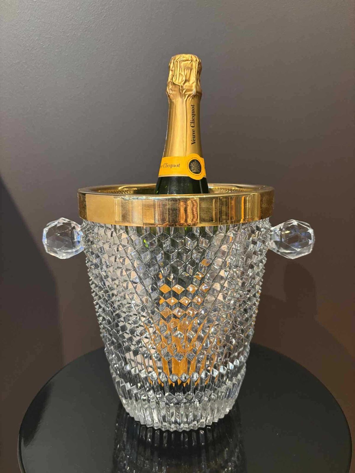 Vintage French Crystal Champagne Bucket, Golden Rim, Art Deco Ice Chiller photo buy