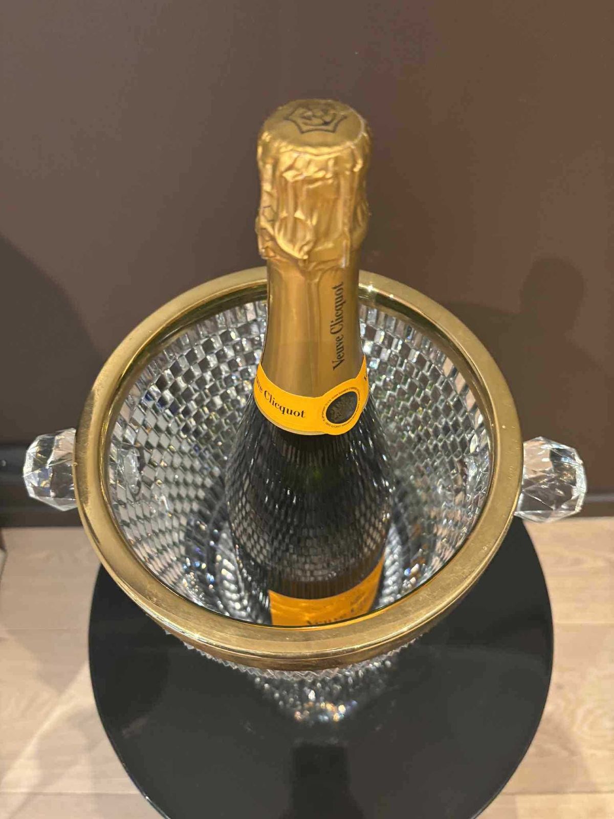 photo furniture Vintage French Crystal Champagne Bucket, Golden Rim, Art Deco Ice Chiller