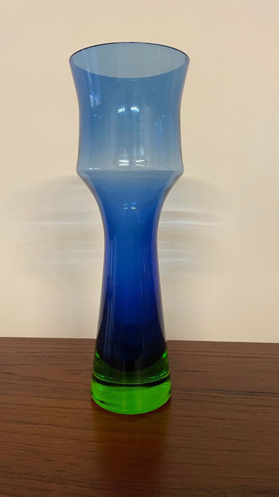 Mid Century Swedish Blue & Green Glass Vase By Bo Borgström For åseda Glasbruk, 1960s