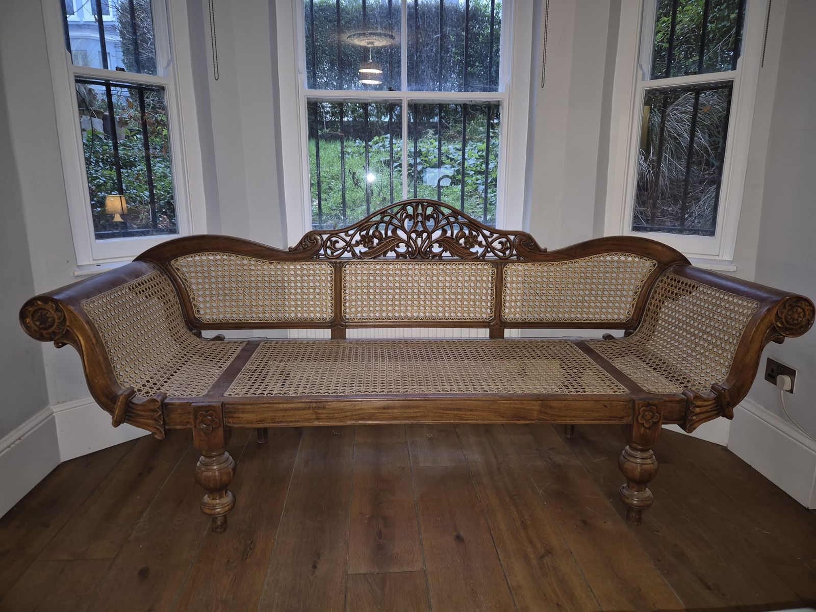 Antique Dutch Ceylonese Tropical Hardwood And Rattan/Wicker Settee