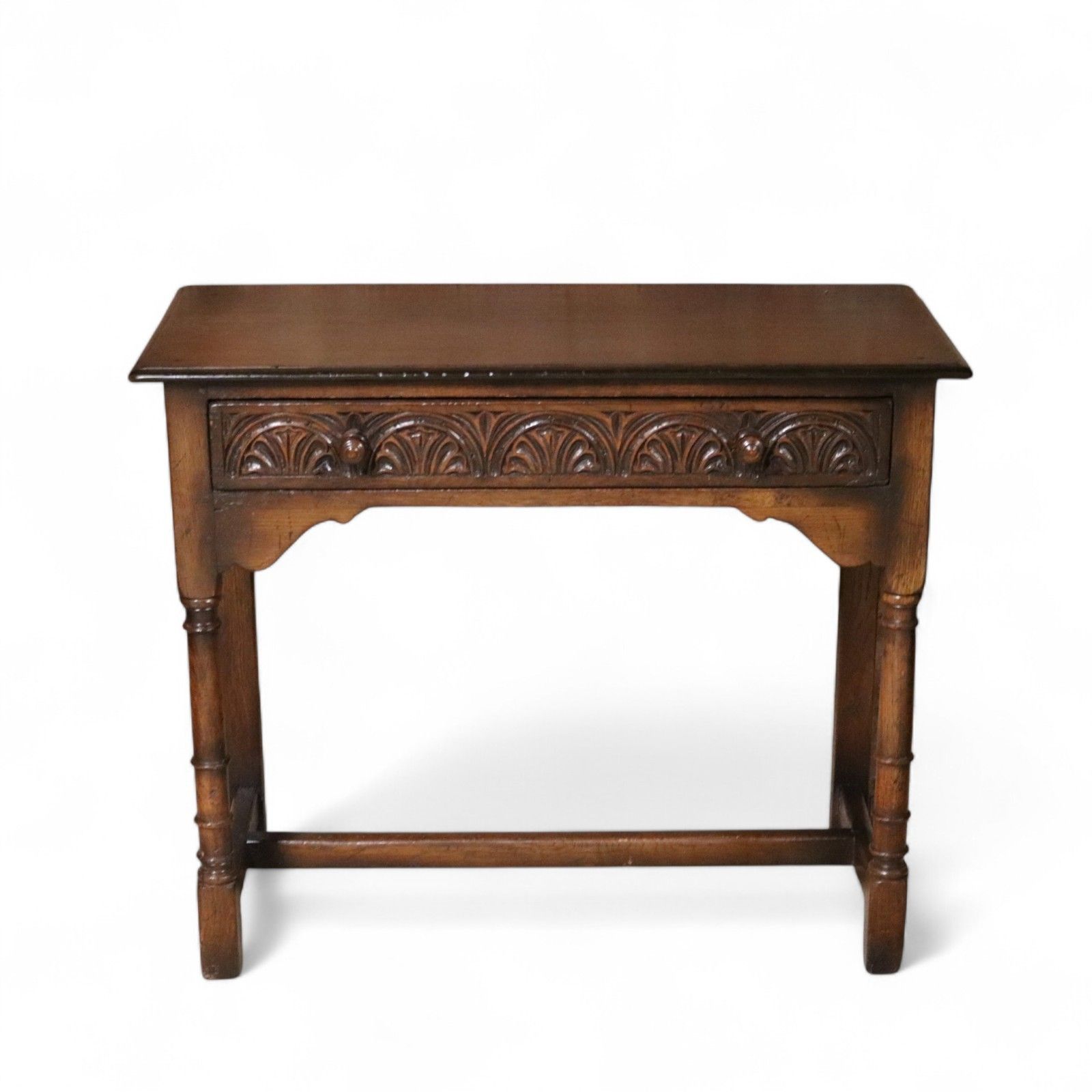 Early 20th Century Carved Oak Hall Table Bobbin Turned Tudor Style Antique Table photo 375.0