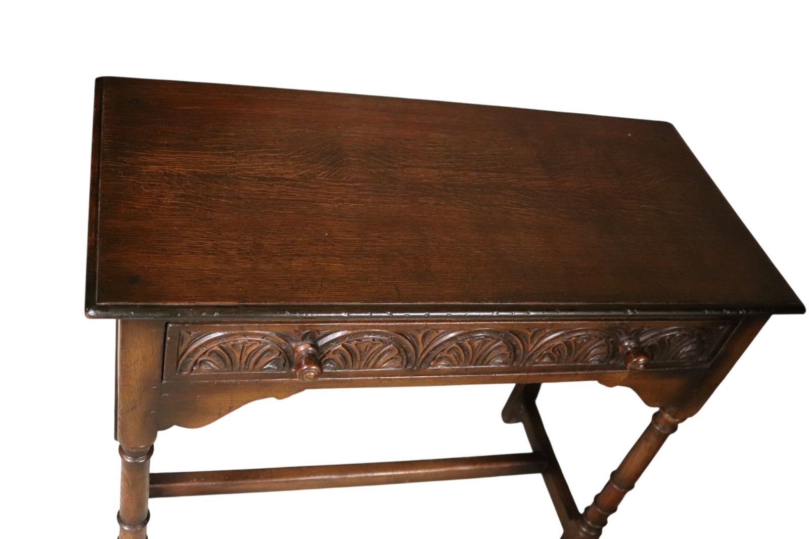 375.0 Early 20th Century Carved Oak Hall Table Bobbin Turned Tudor Style Antique Table photo