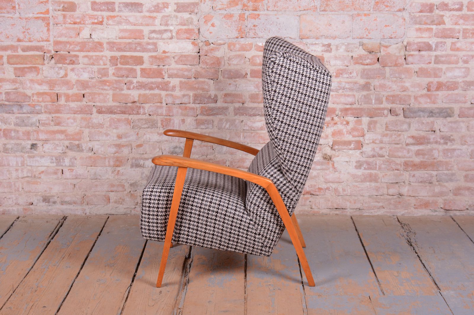Restored Art Deco Wingchair, Beech, Reupholstered, Polished, Czech, 1940s photo for sale