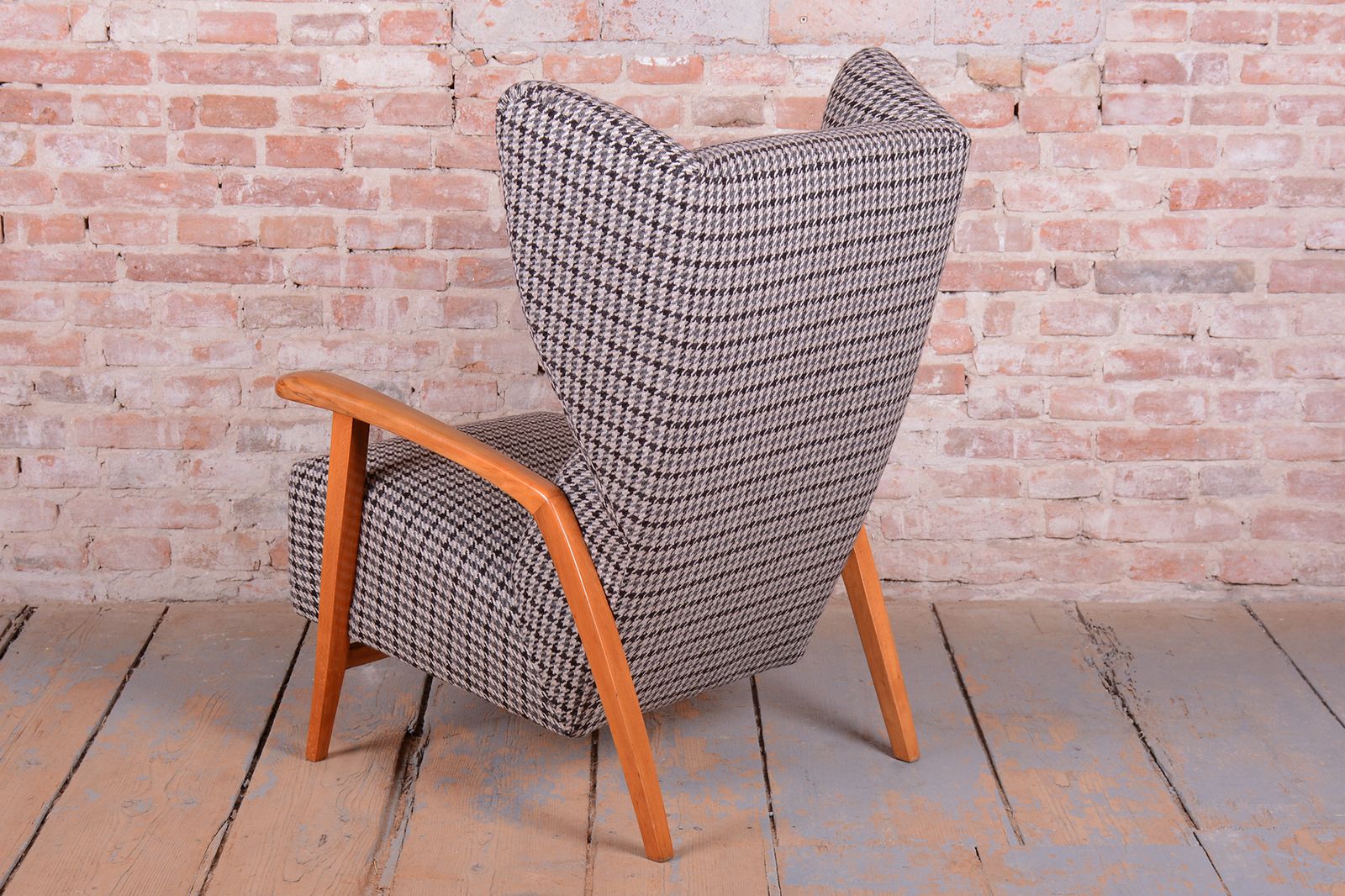 Restored Art Deco Wingchair, Beech, Reupholstered, Polished, Czech, 1940s photo 850.0