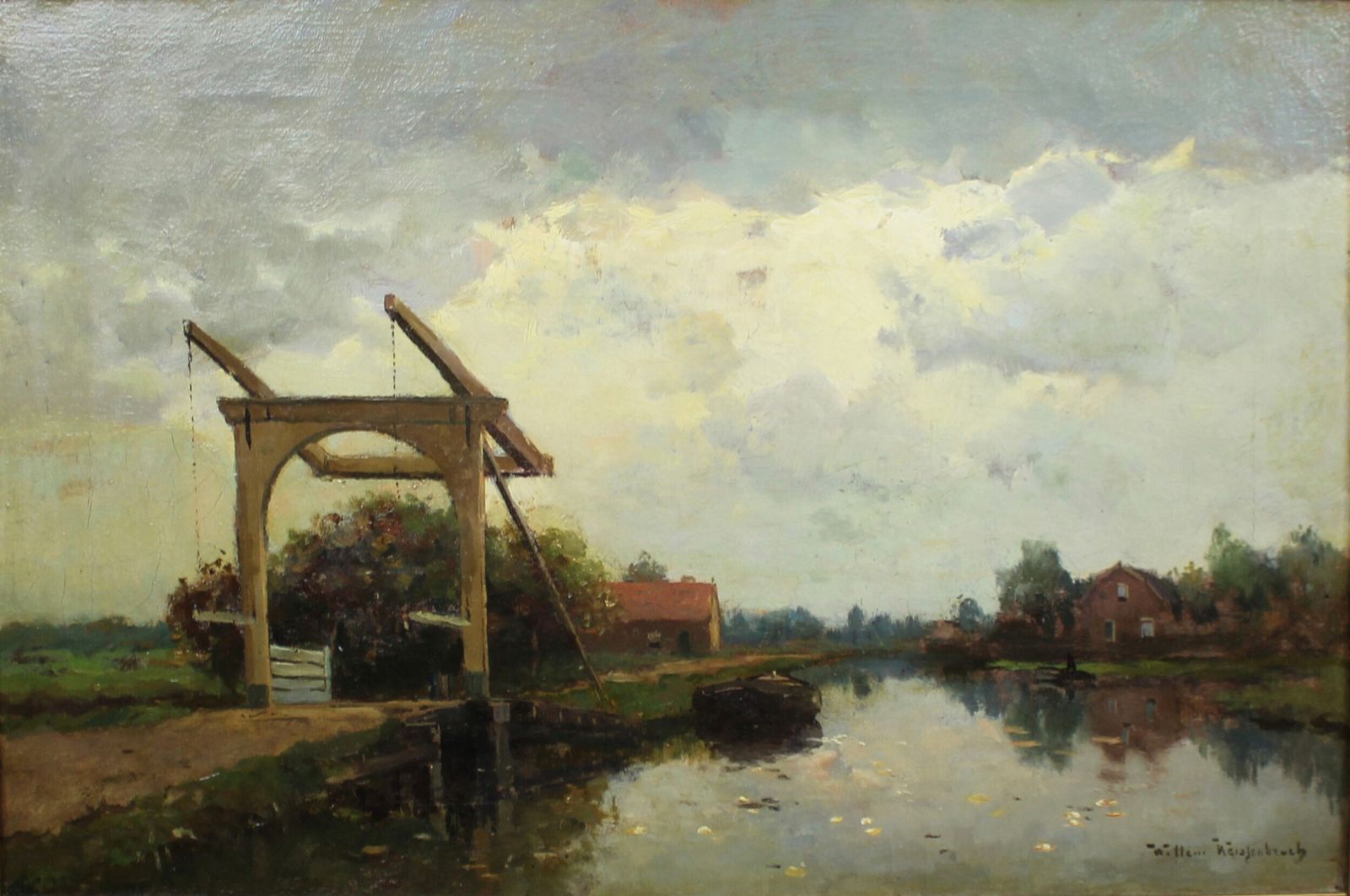 Willem Johannes Weissenbruch (Dutch, 1864–1941) – Dutch Canal Scene With Drawbridge