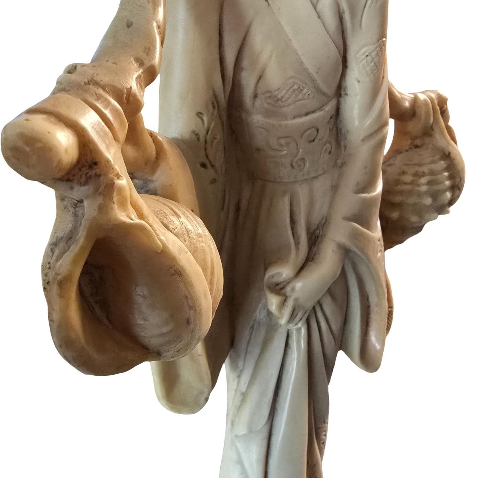 Vintage Asian Geisha Figurine, Resin Marble Dust, Carved Wood Stand photo 202.0